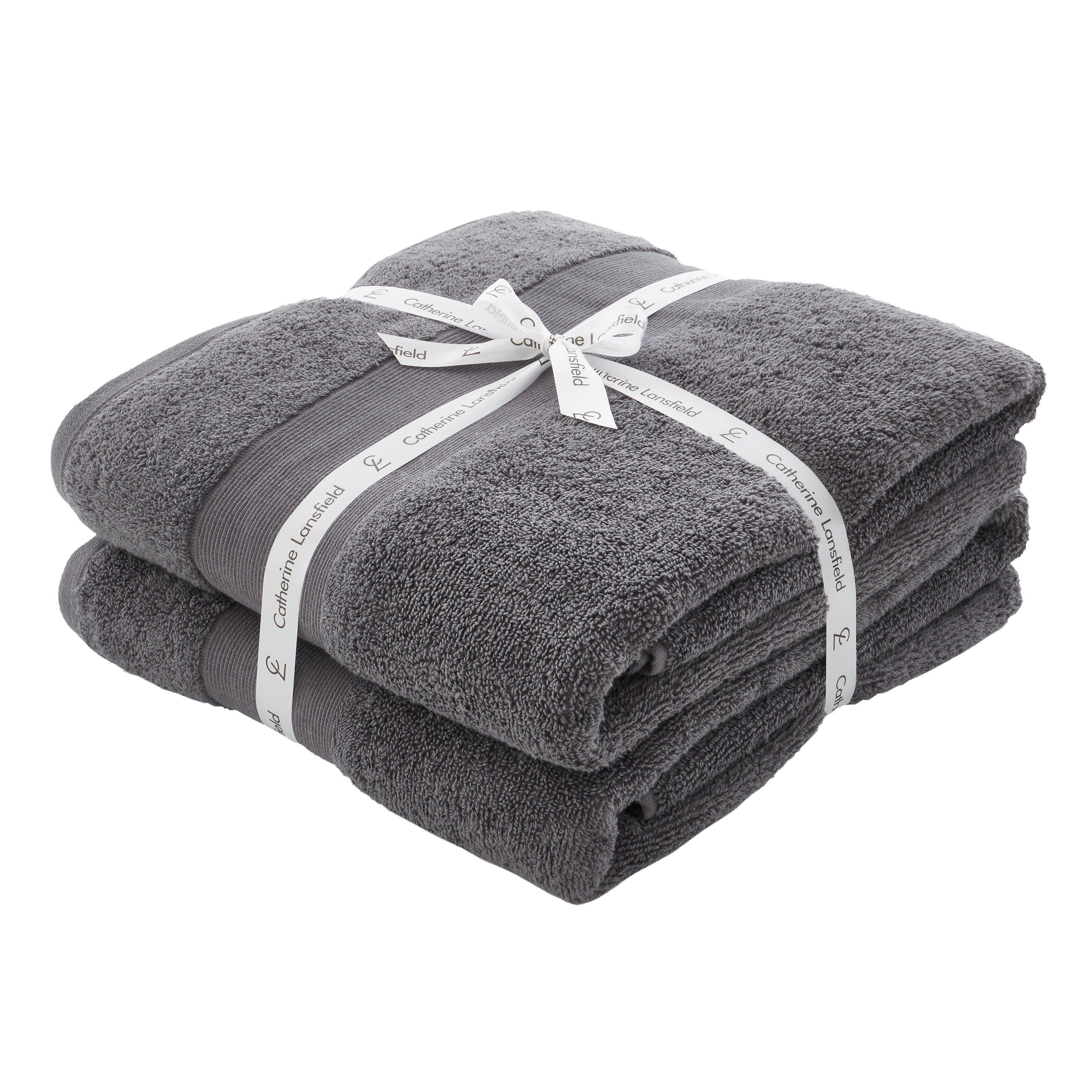 Charcoal Grey - Catherine Lansfield - Anti-Bacterial Cotton Bath Sheet Pair - 1