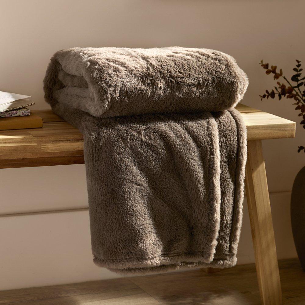 Mocha - Furn - Kallu Double-Sided Faux-Fur Throw - 2
