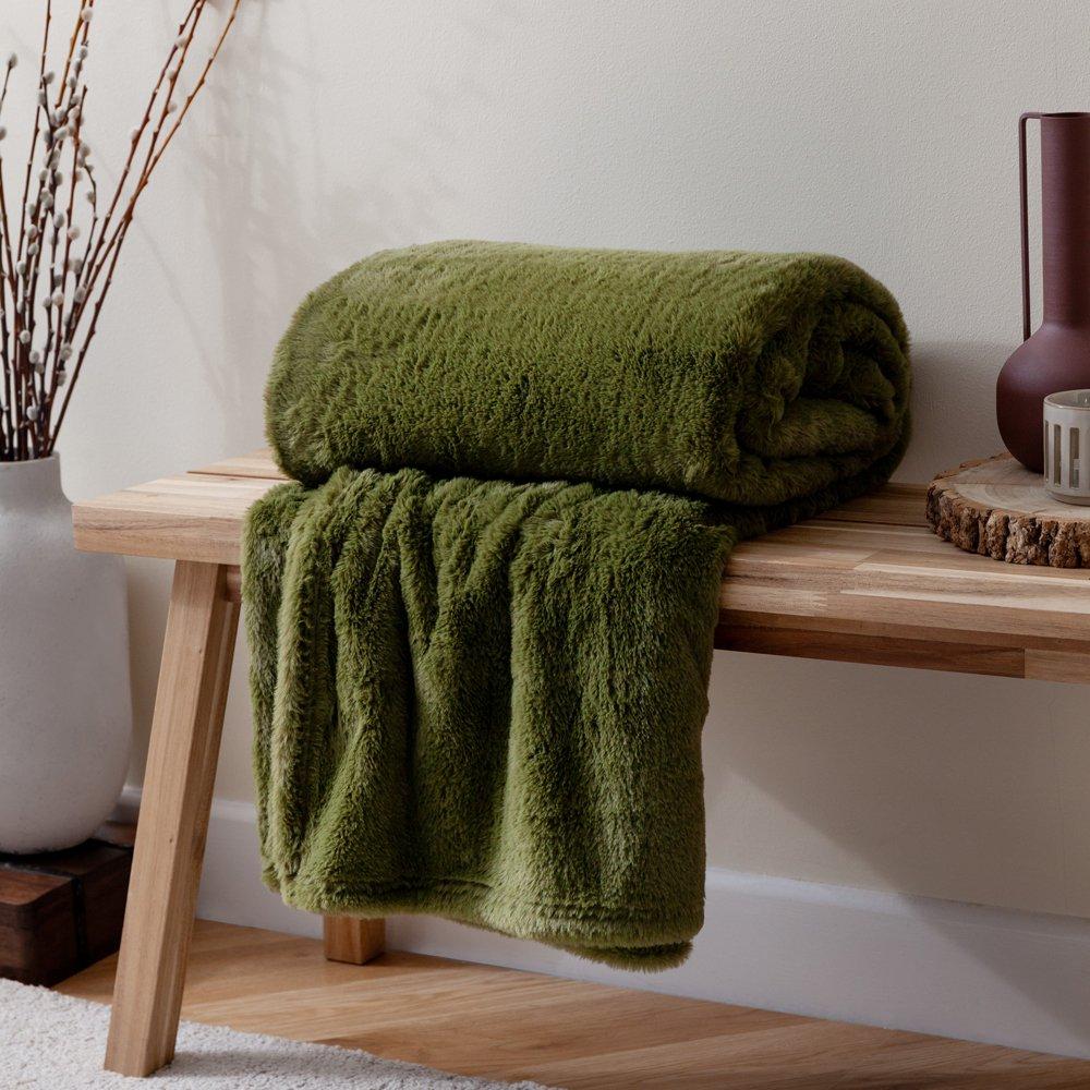 Olive - Furn - Kallu Double-Sided Faux-Fur Throw - 2