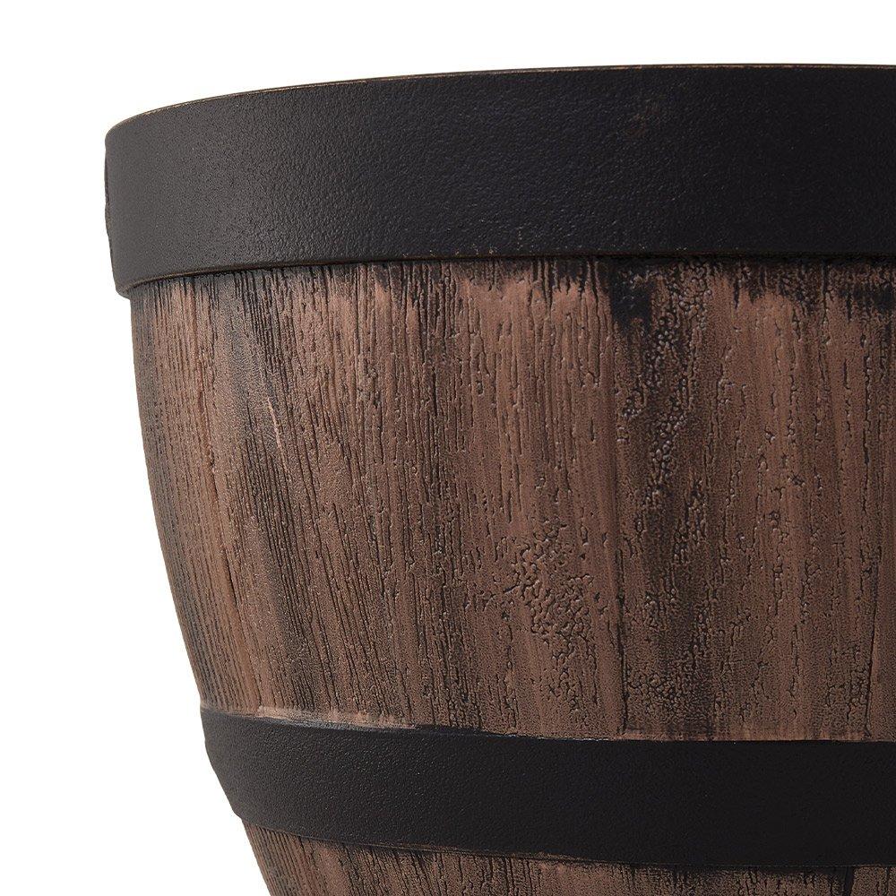 Brown - LIFE IDEAS - Wooden Barrel Plastic Plant Pots Set of 4 - 7