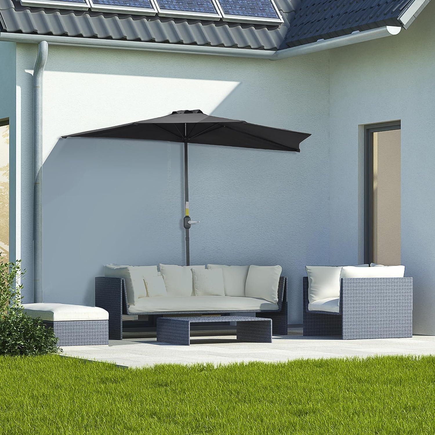 Black - Outsunny - 2.7m Garden Half Parasol - 2