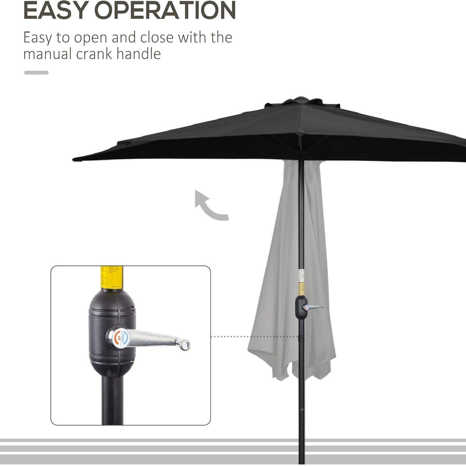 Black - Outsunny - 2.7m Garden Half Parasol - 3