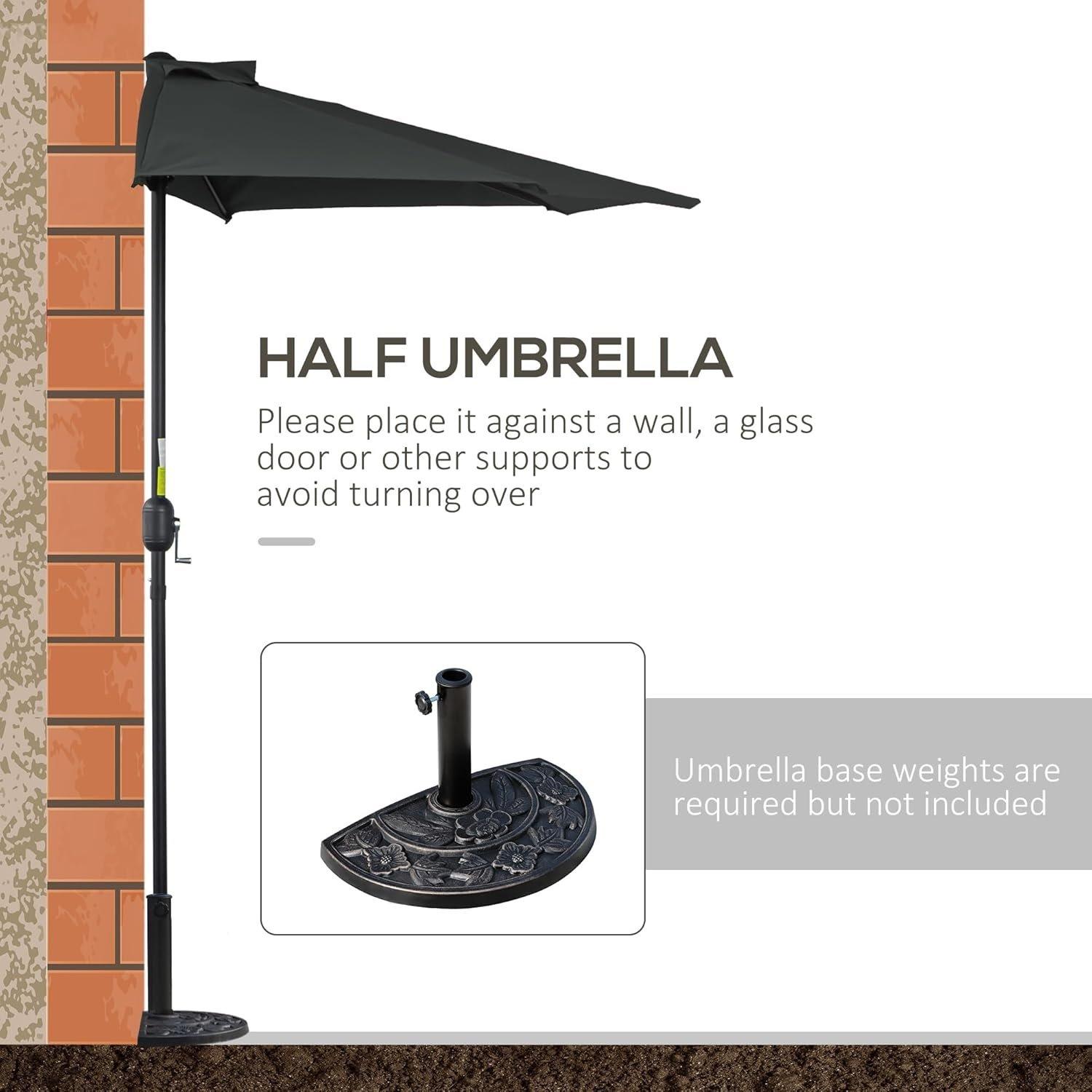 Black - Outsunny - 2.7m Garden Half Parasol - 4
