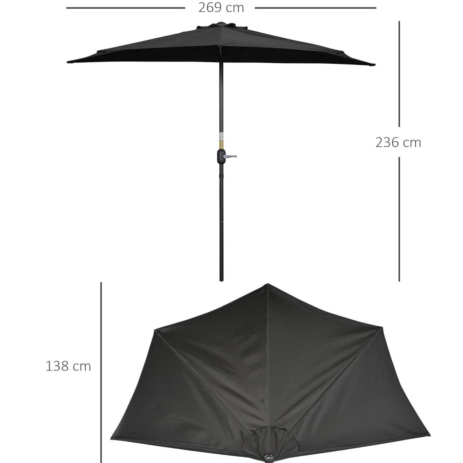 Black - Outsunny - 2.7m Garden Half Parasol - 5