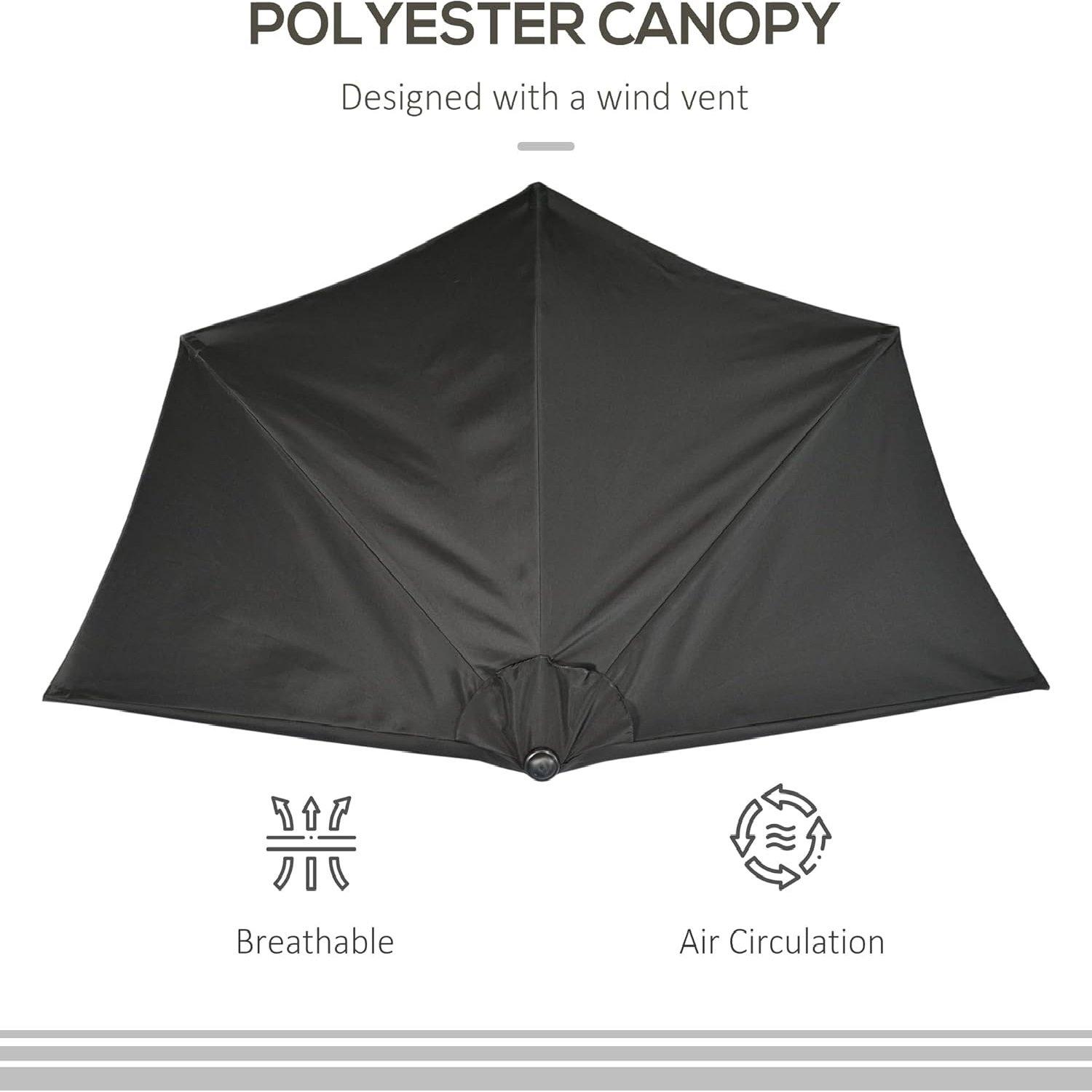 Black - Outsunny - 2.7m Garden Half Parasol - 6