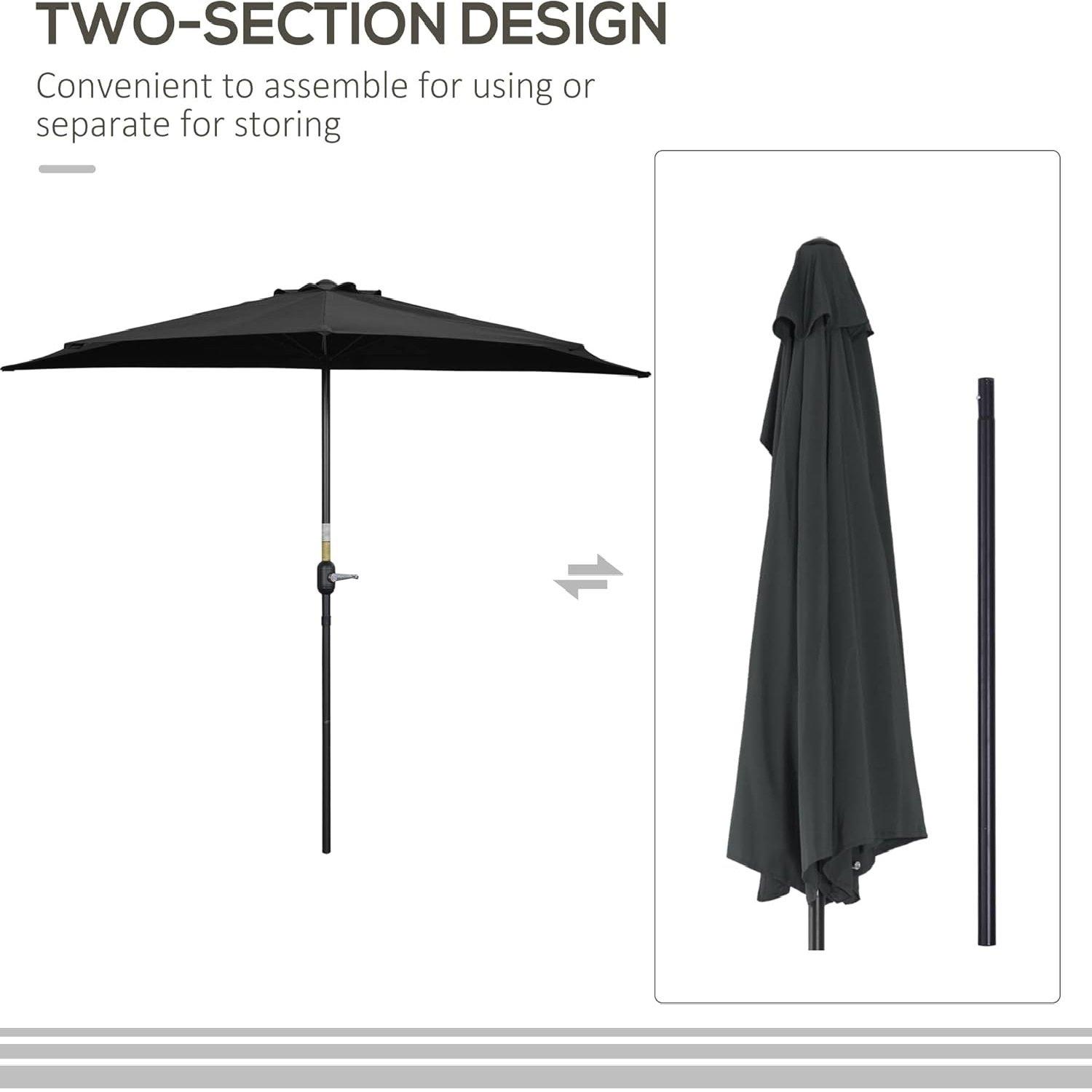 Black - Outsunny - 2.7m Garden Half Parasol - 7