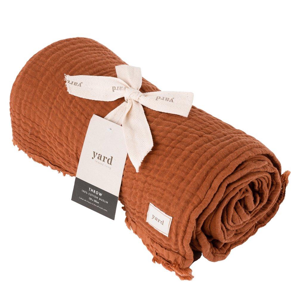 Yard  Lark Muslin Cotton Throw - Pecan - 130x180cm