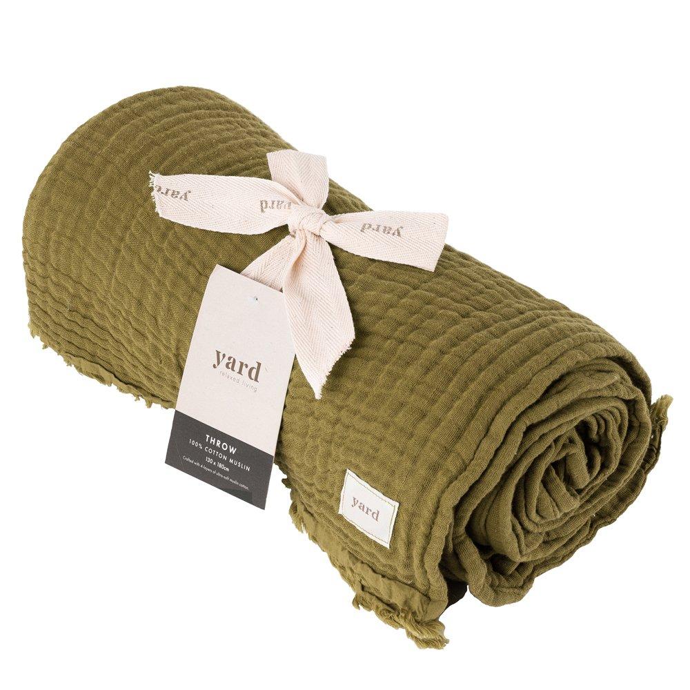 Yard  Lark Muslin Cotton Throw - Khaki - 240x260cm