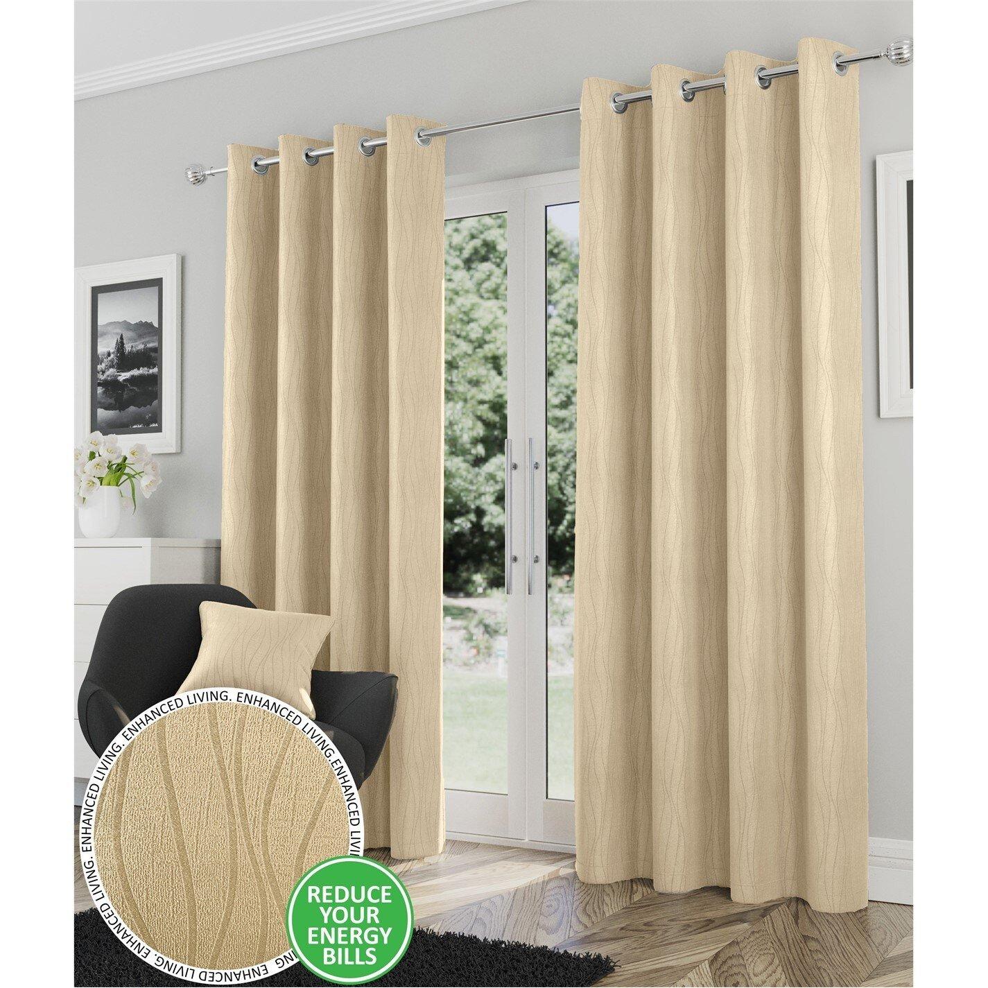 Cream - Enhanced Living - Goodwood Cream Thermal Blockout Eyelet Curtains - 1