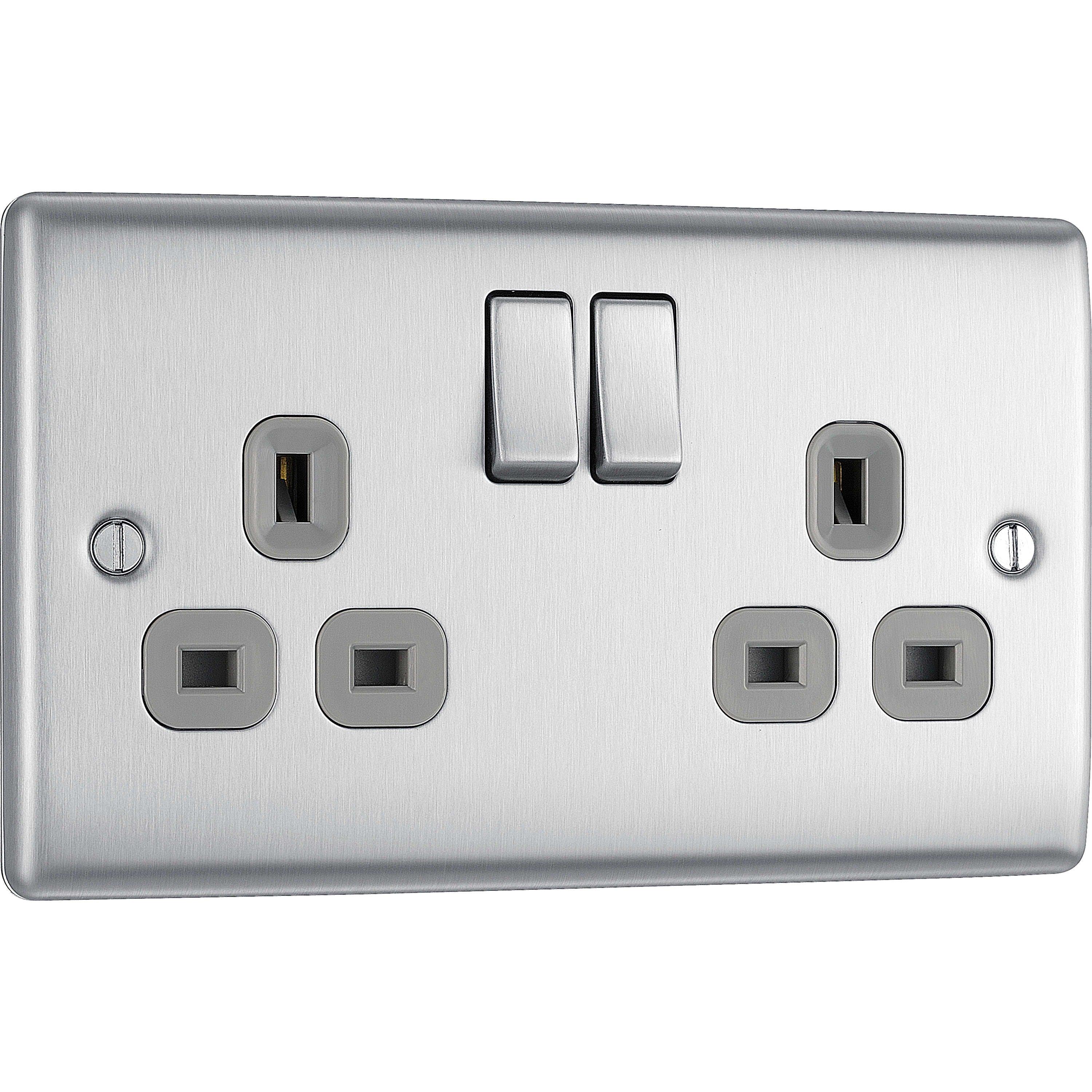 BG BG Nexus Metal Double Socket Brushed Grey Insert