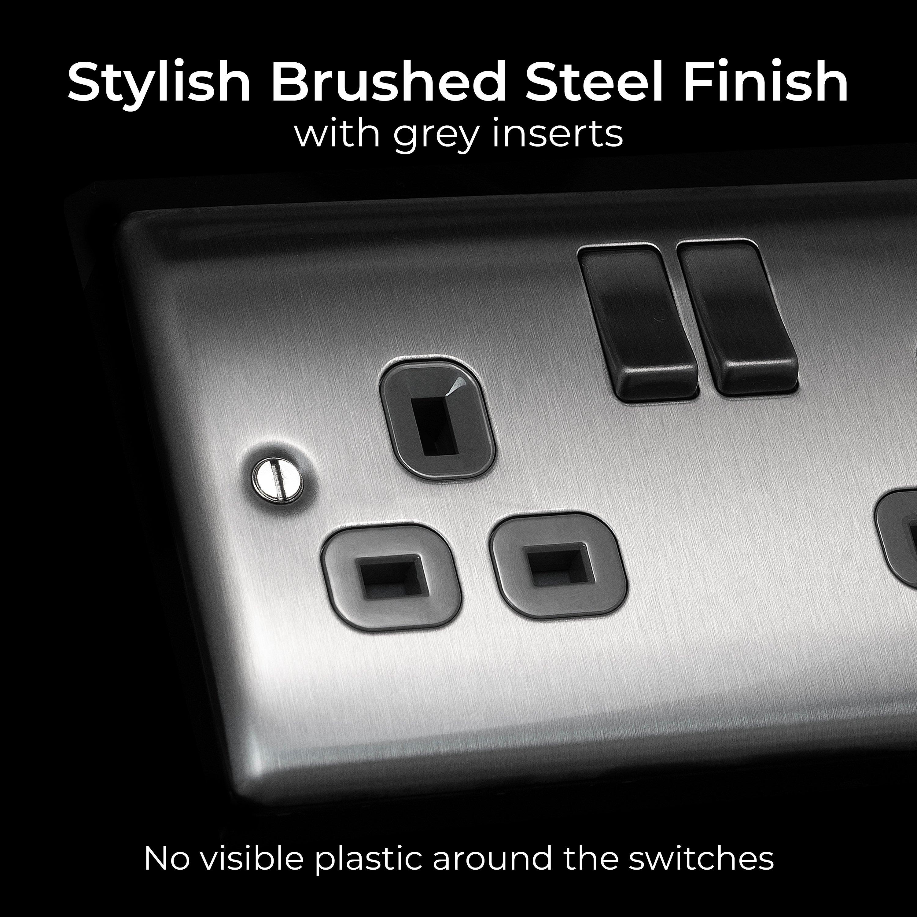 Brushed Steel - BG - BG Nexus Metal Double Socket Brushed Grey Insert - 4