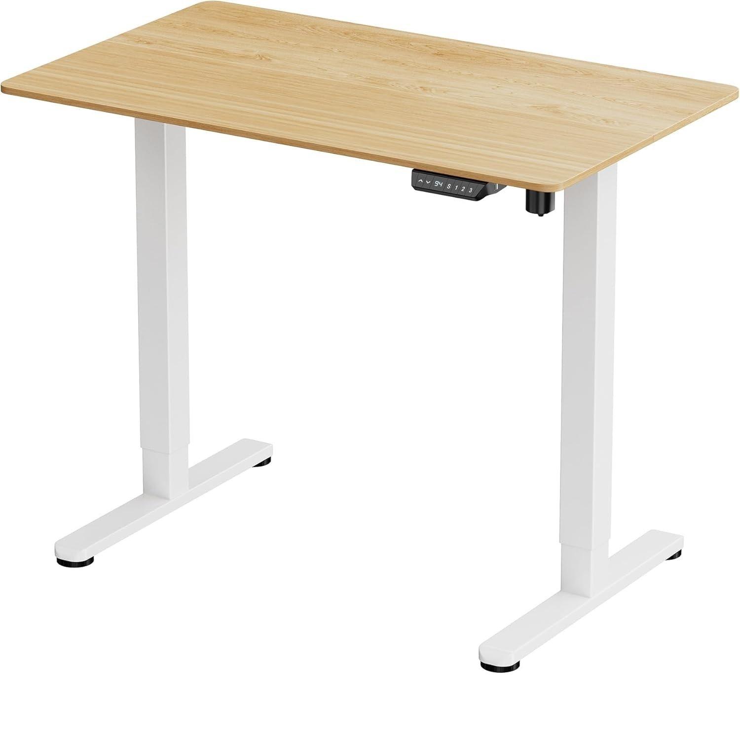 White - VonHaus - White Standing Desk with Maple Desktop 100x60cm - 9