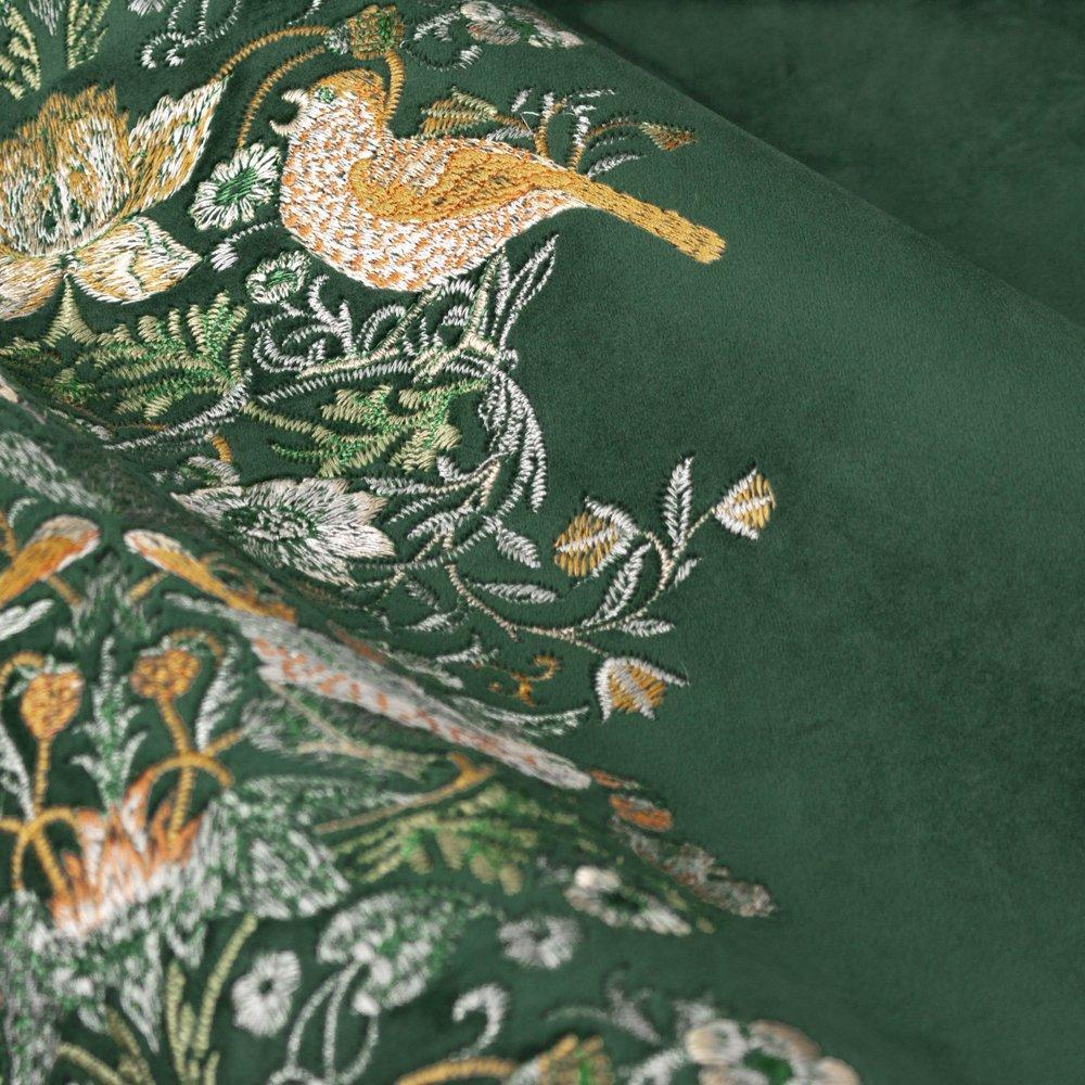 Forest Green - Morris and Co - Strawberry Thief Fully Lined Embroidered Velvet Pe - 5