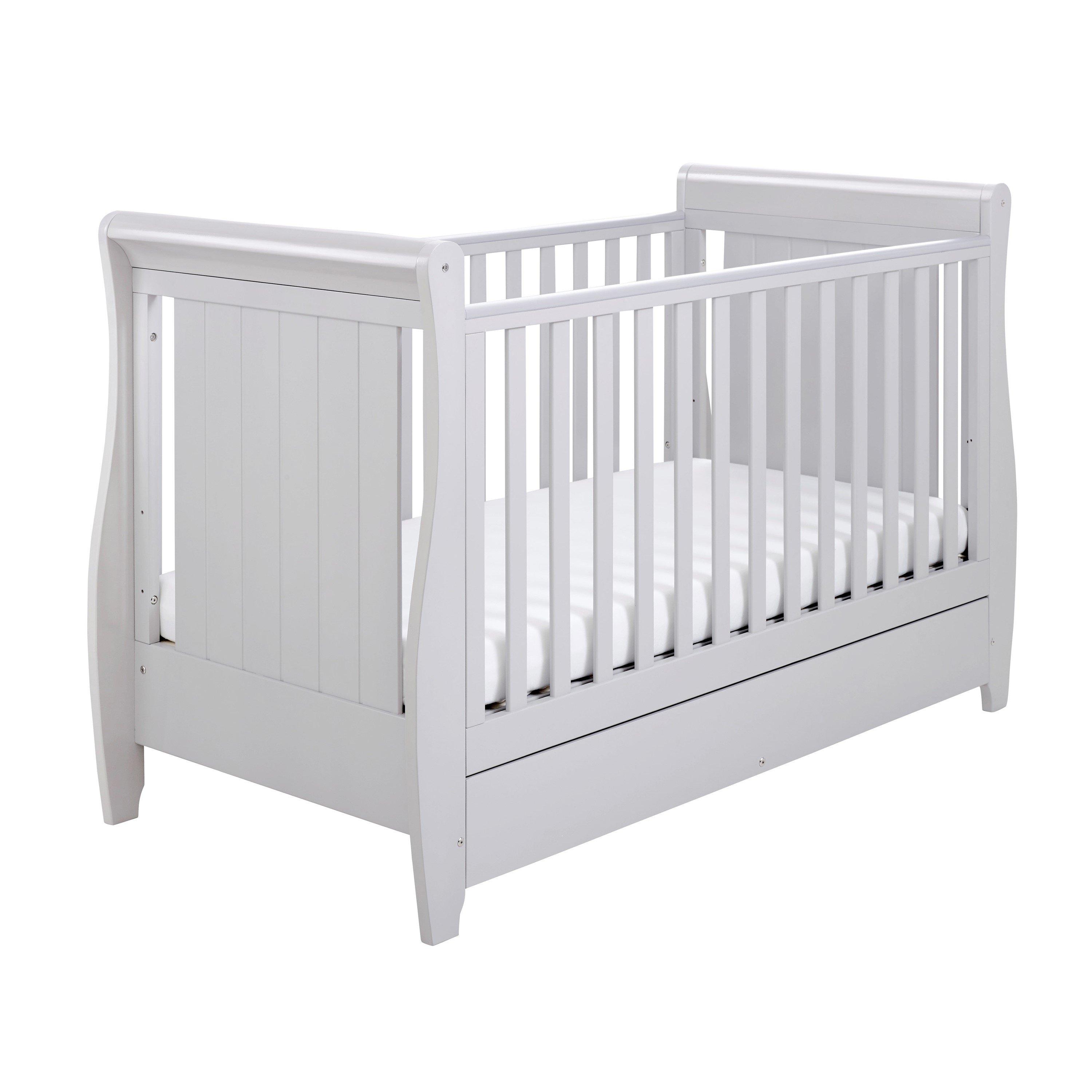Babymore Stella Drop Side Cot Bed - Pine - Grey - Image 3