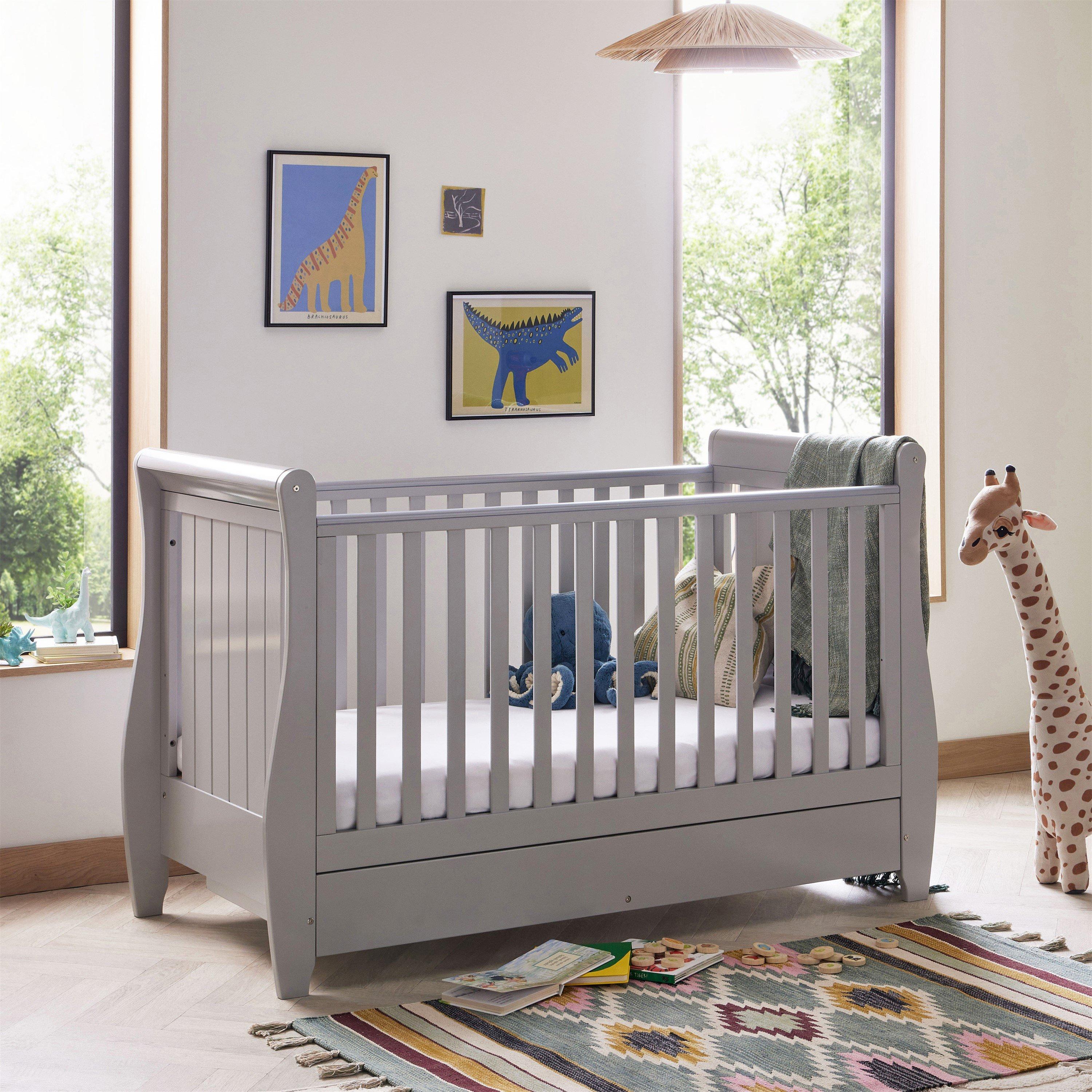 Grey - Babymore - Babymore Stella Sleigh Cot Bed - Grey - 2