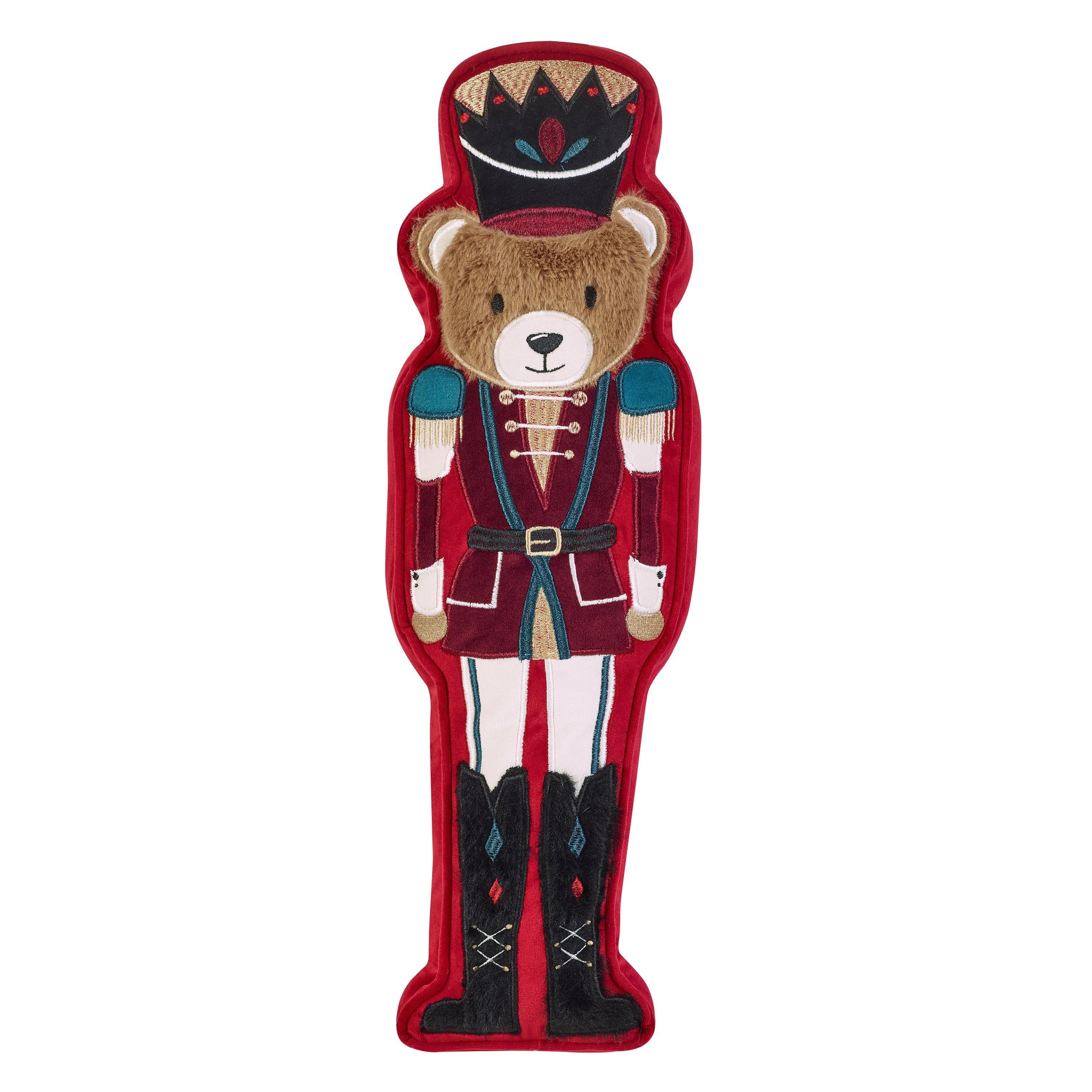Red - Catherine Lansfield - Christmas Nutcracker Bear 3D Shaped Cushion - 3