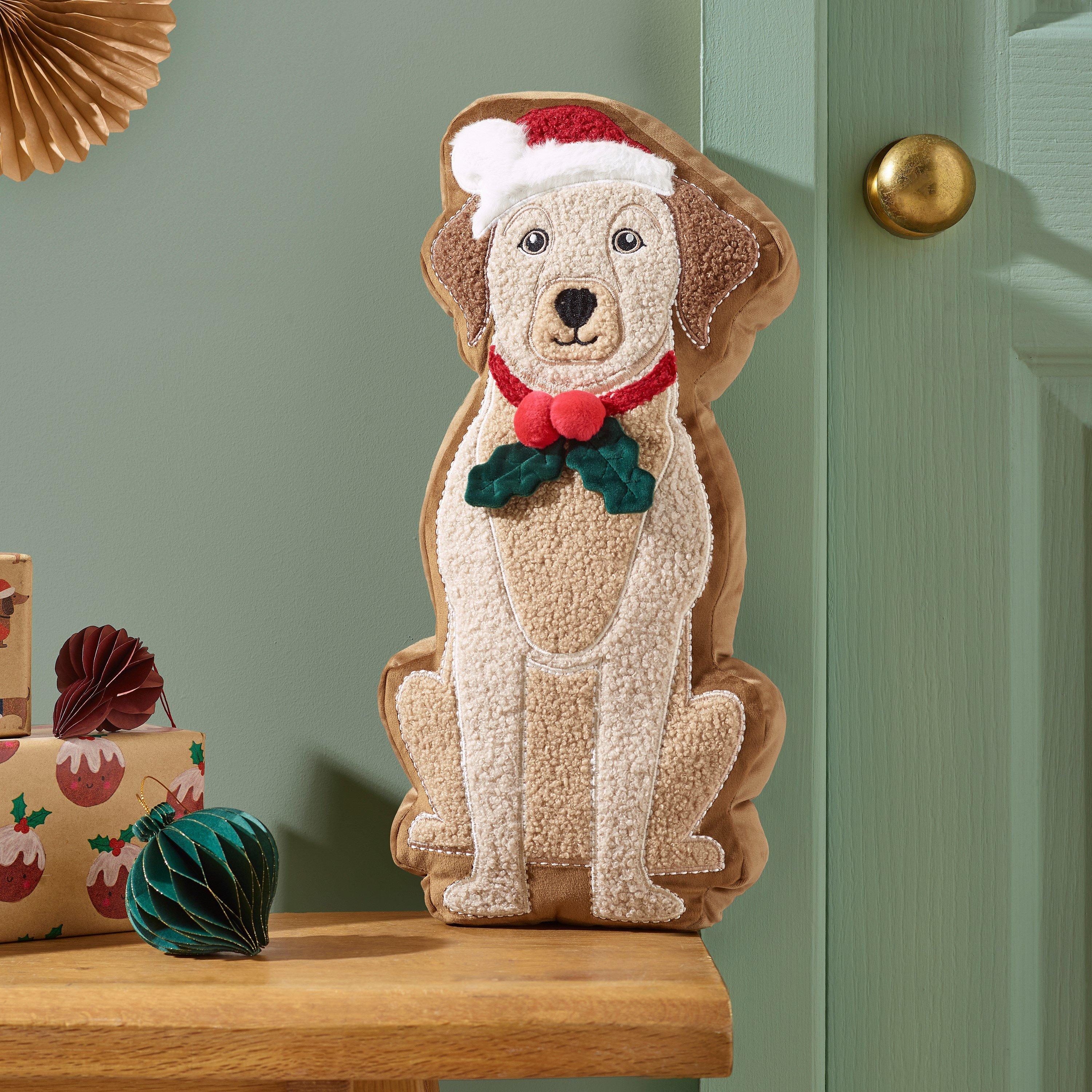 Cream / Red - Catherine Lansfield - Christmas Dog 3D Shaped Cushion - 1