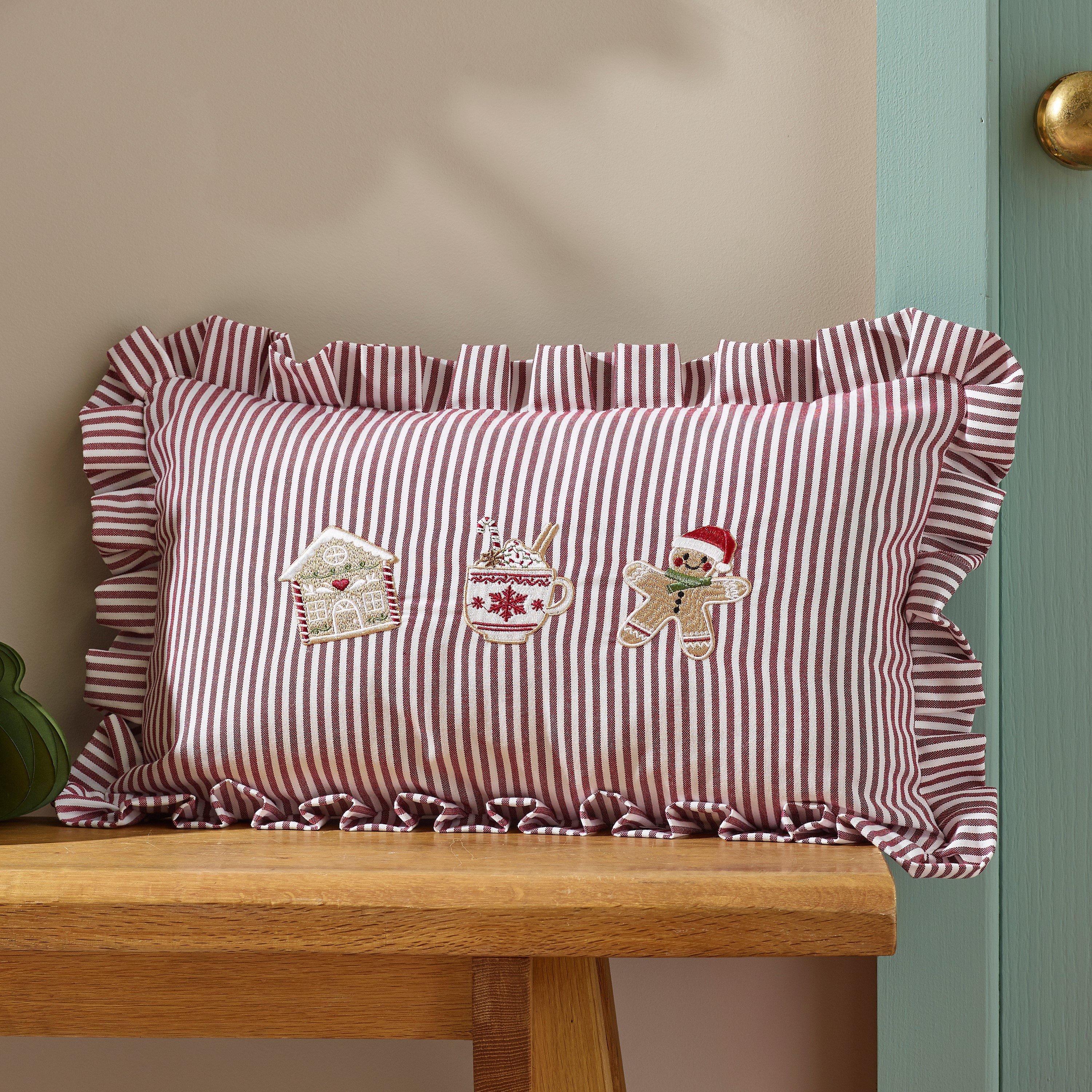 Natural - Catherine Lansfield - Christmas Gingerbread Stripe Cushion - 1