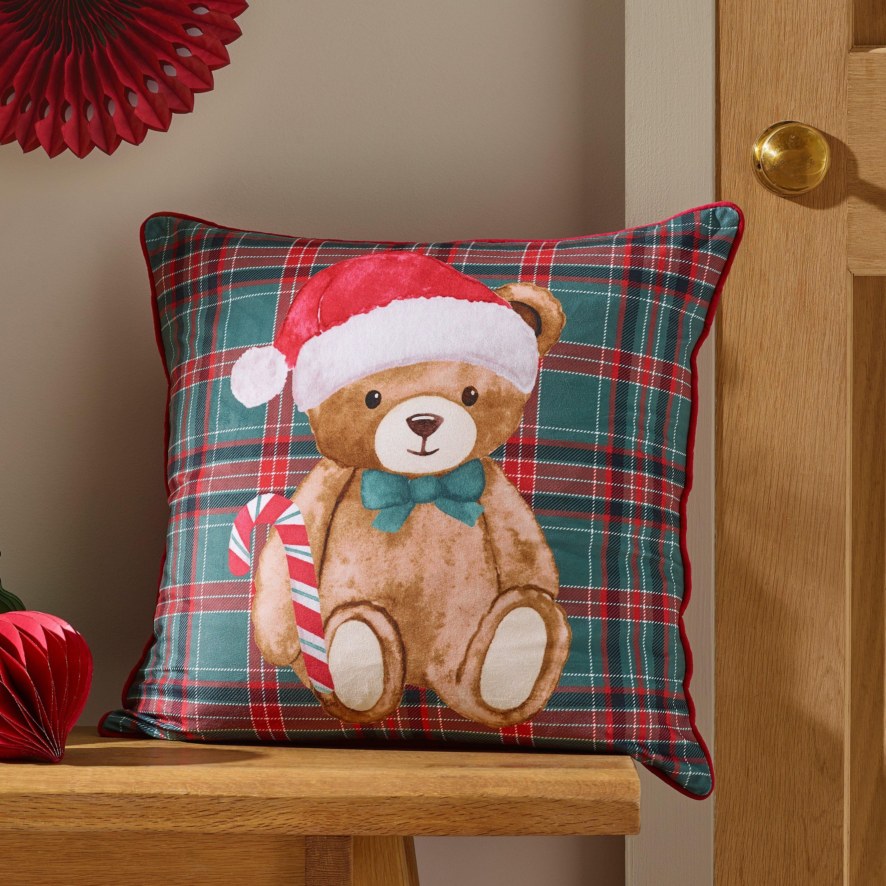 Green - Catherine Lansfield - Christmas Tartan Teddy Bear Cushion - 1