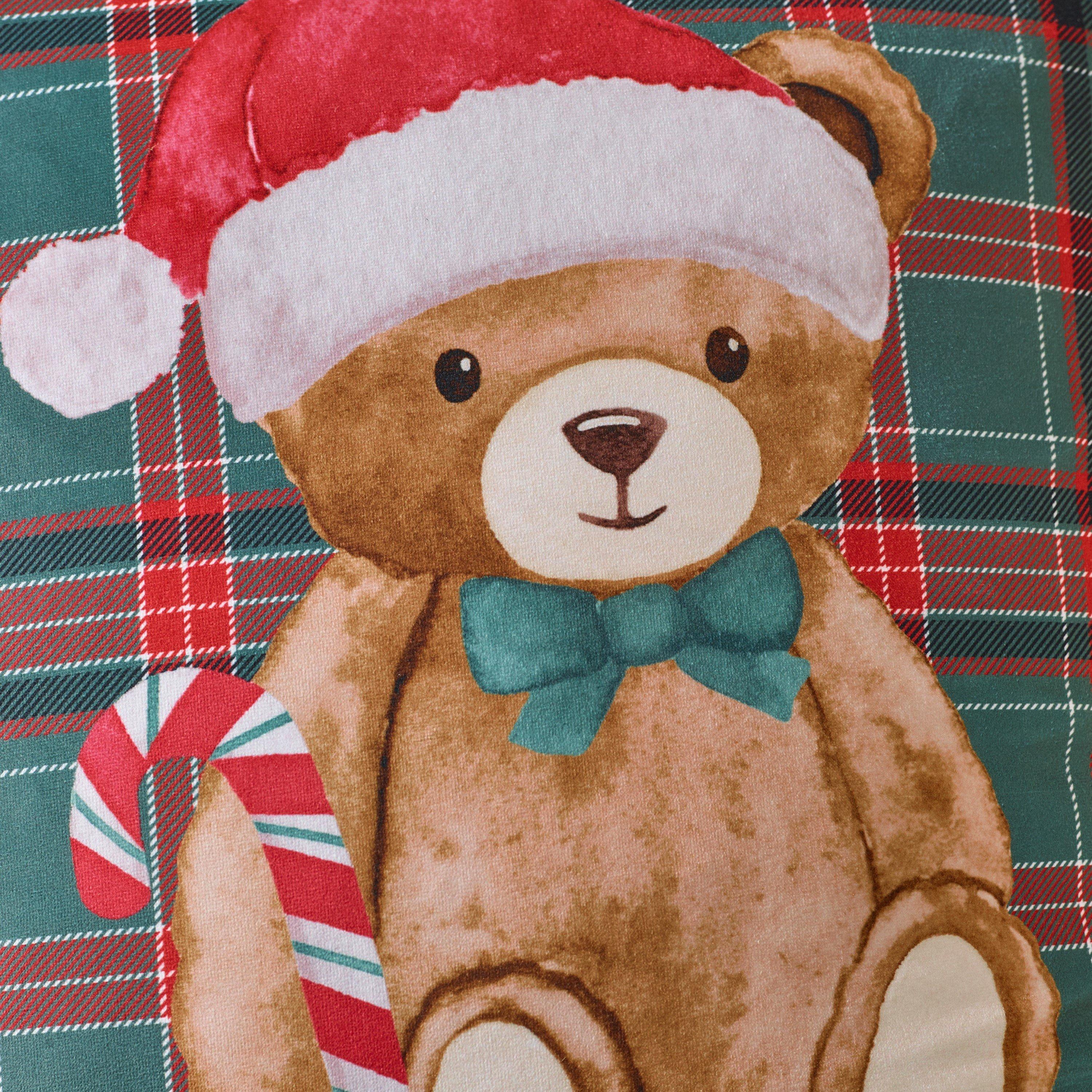 Green - Catherine Lansfield - Christmas Tartan Teddy Bear Cushion - 2