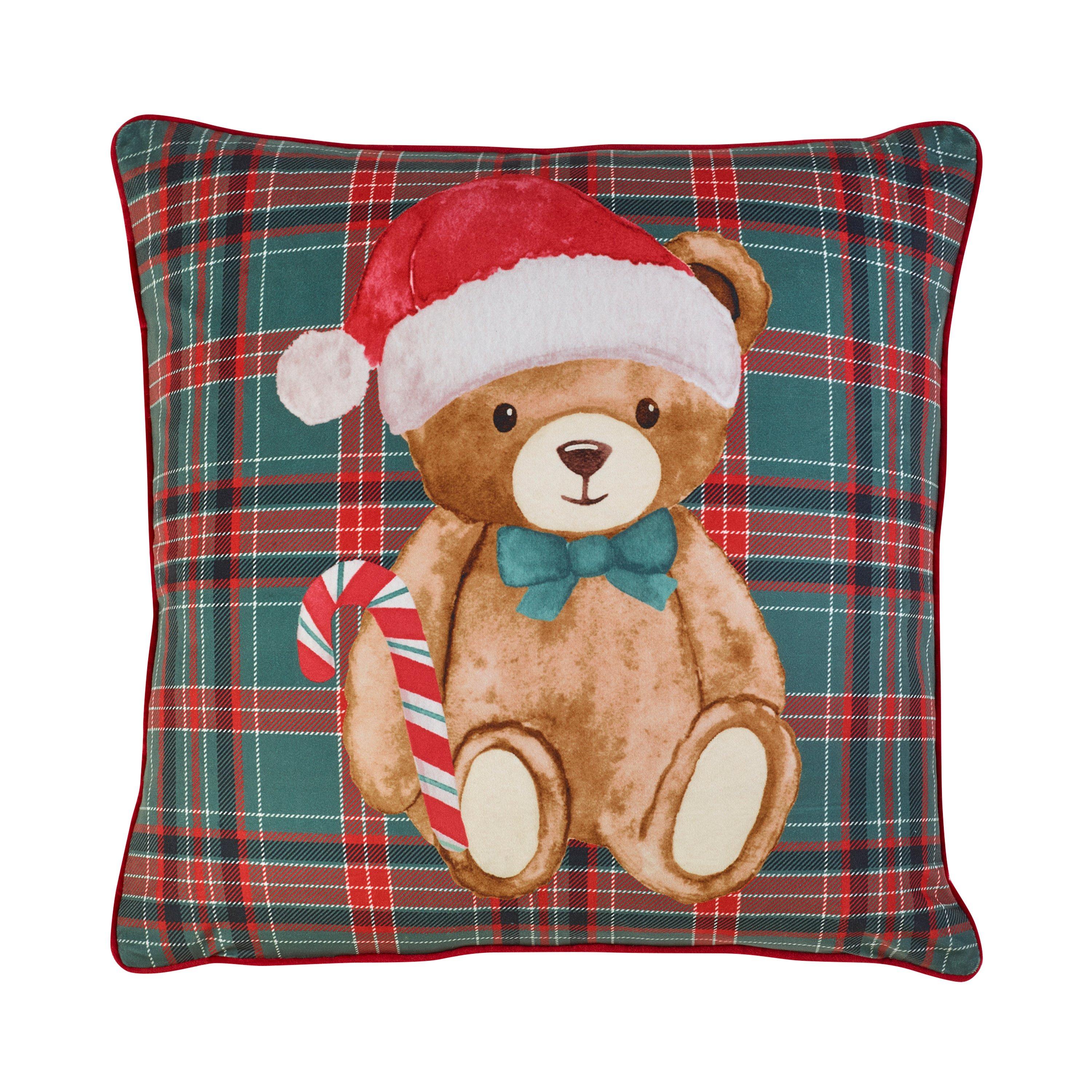 Green - Catherine Lansfield - Christmas Tartan Teddy Bear Cushion - 3