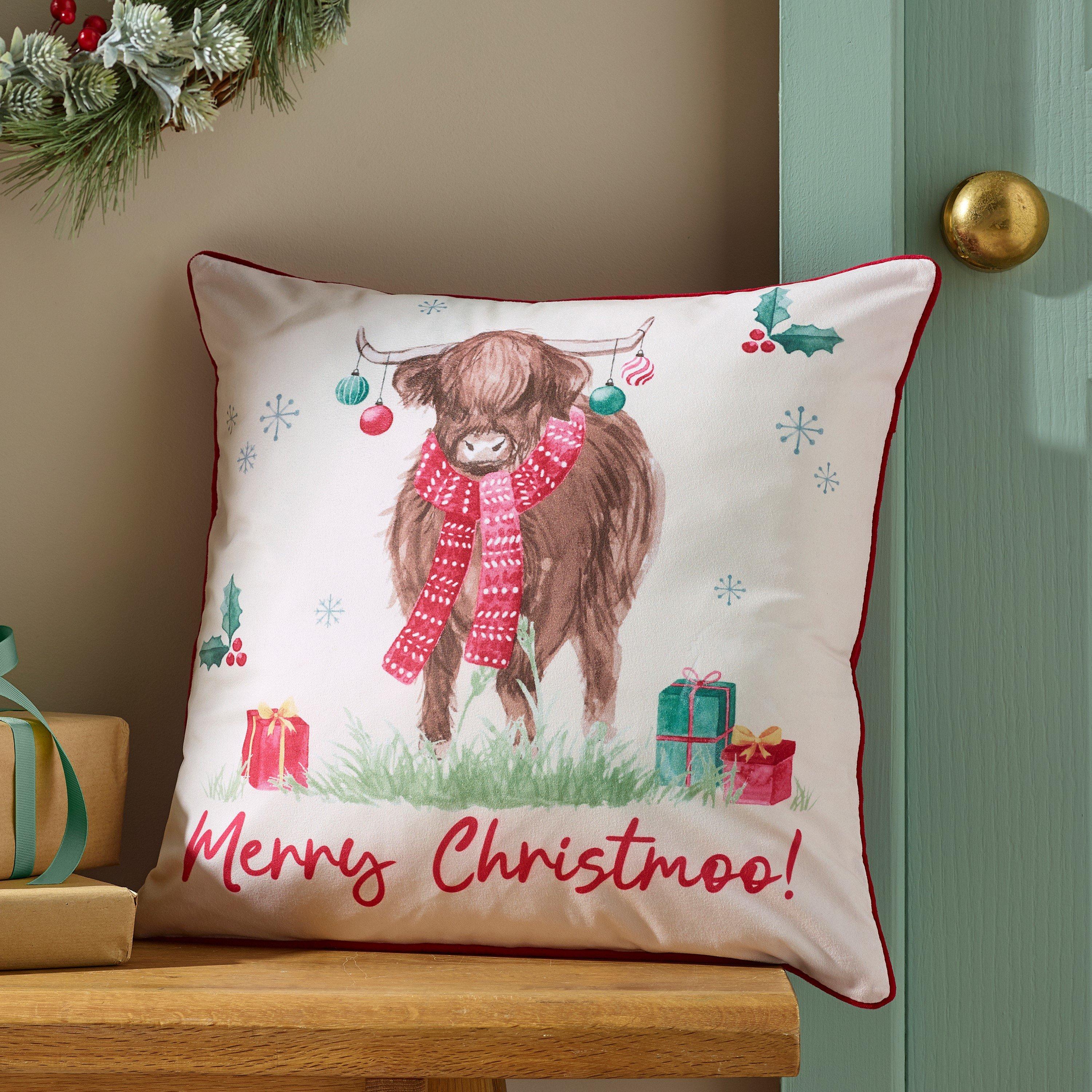 Natural - Catherine Lansfield - Merry Christmoo Soft Touch Cushion - 1