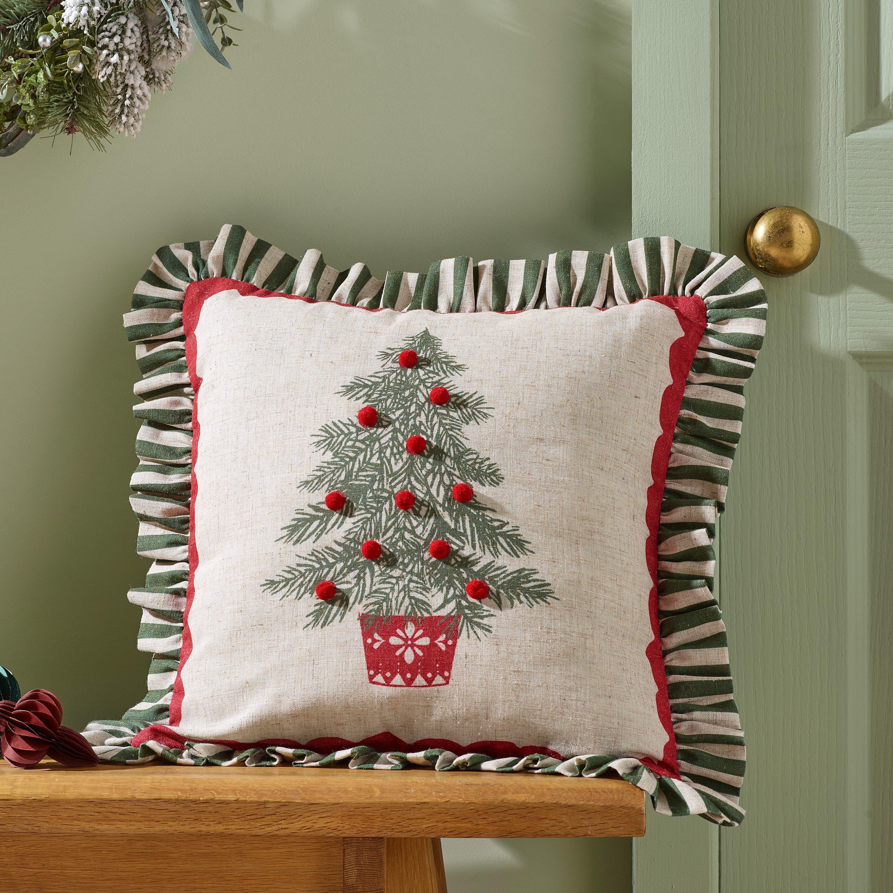 Green - Catherine Lansfield - Frilled Christmas Tree Cushion - 1