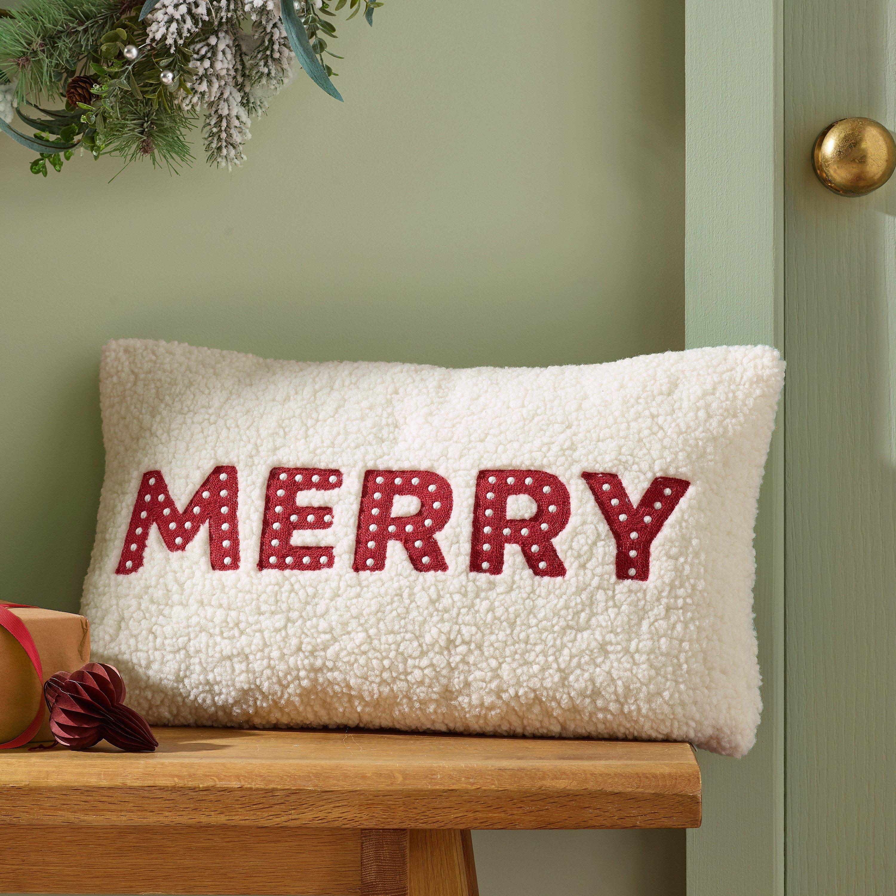 White / Red - Catherine Lansfield - Merry Boucle Cushion - 1