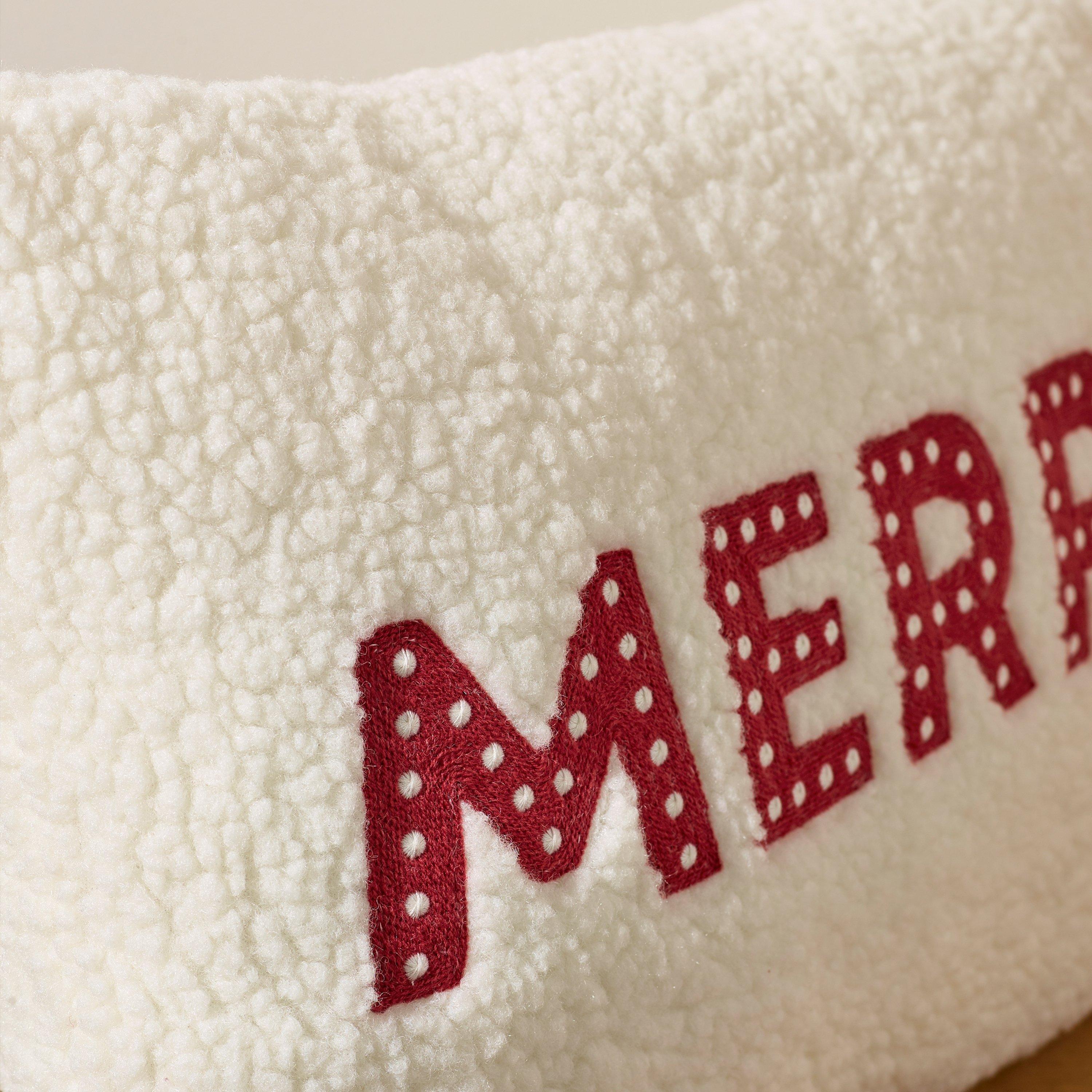 White / Red - Catherine Lansfield - Merry Boucle Cushion - 2