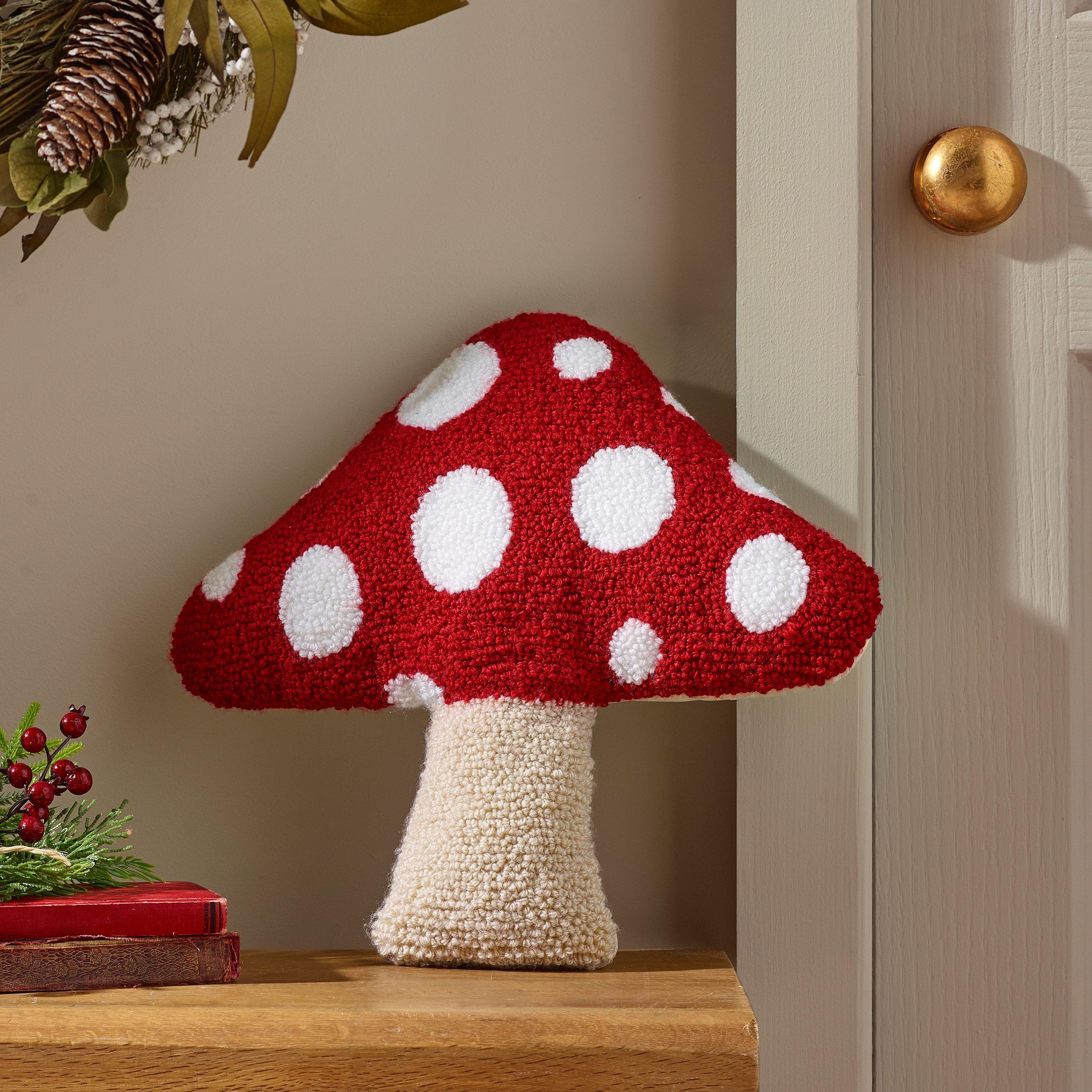 Red - Catherine Lansfield - Woodland Crochet Mushroom 3D Shaped Cushion - 1