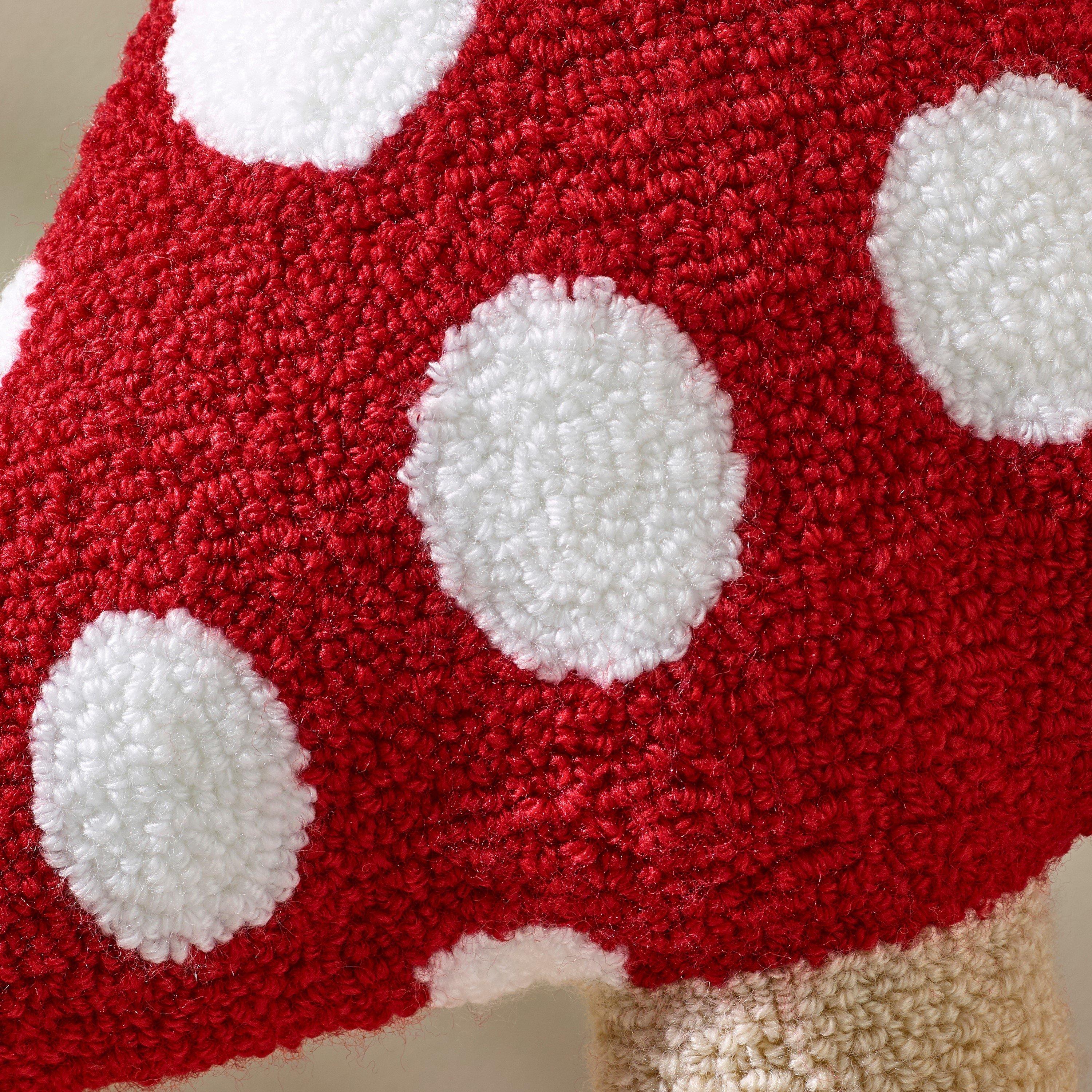 Red - Catherine Lansfield - Woodland Crochet Mushroom 3D Shaped Cushion - 2