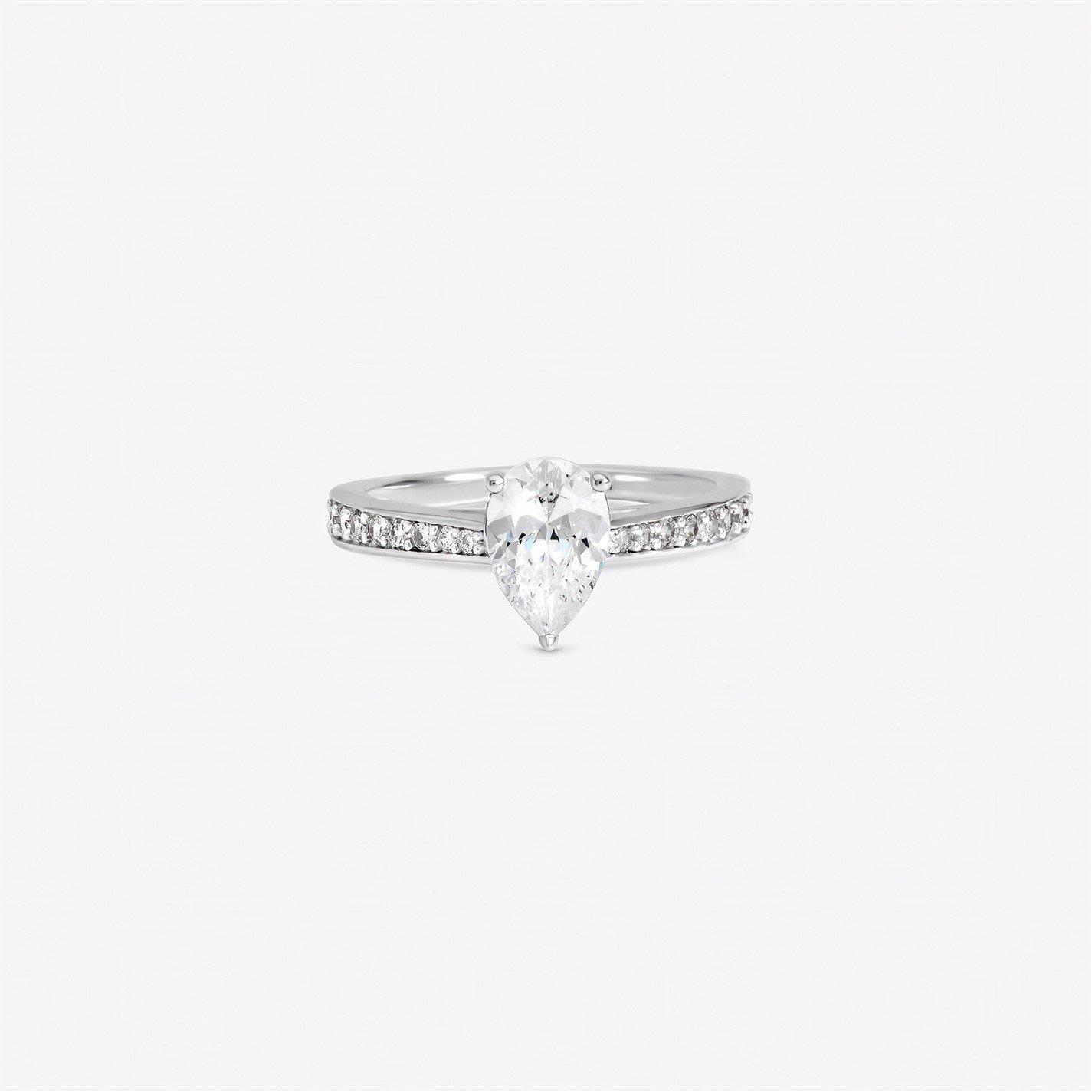 Inicio Women's Sterling Pear Engagement Ring - Gift Pouch Silver - L