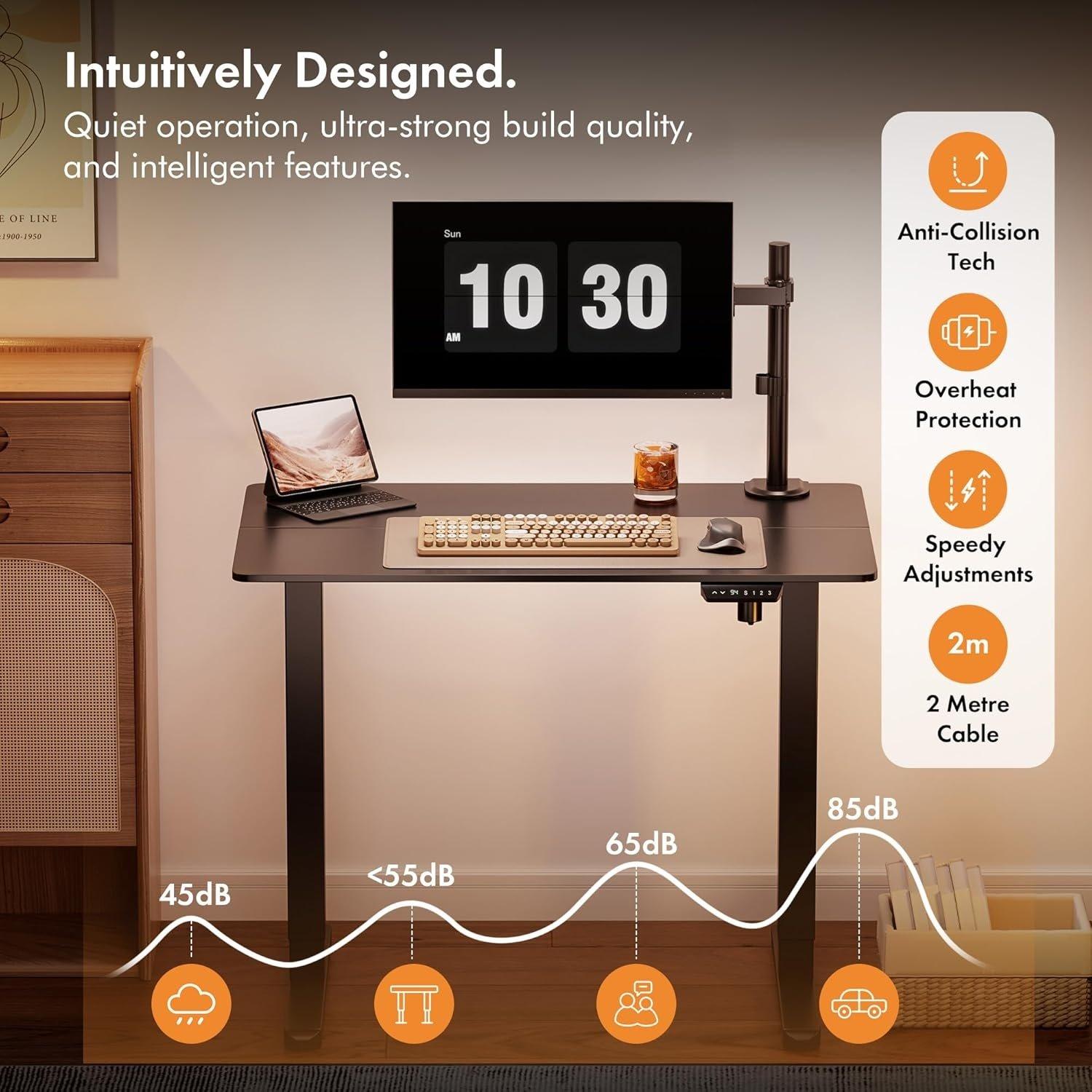 Black - VonHaus - Black Standing Desk 100x60cm - 6