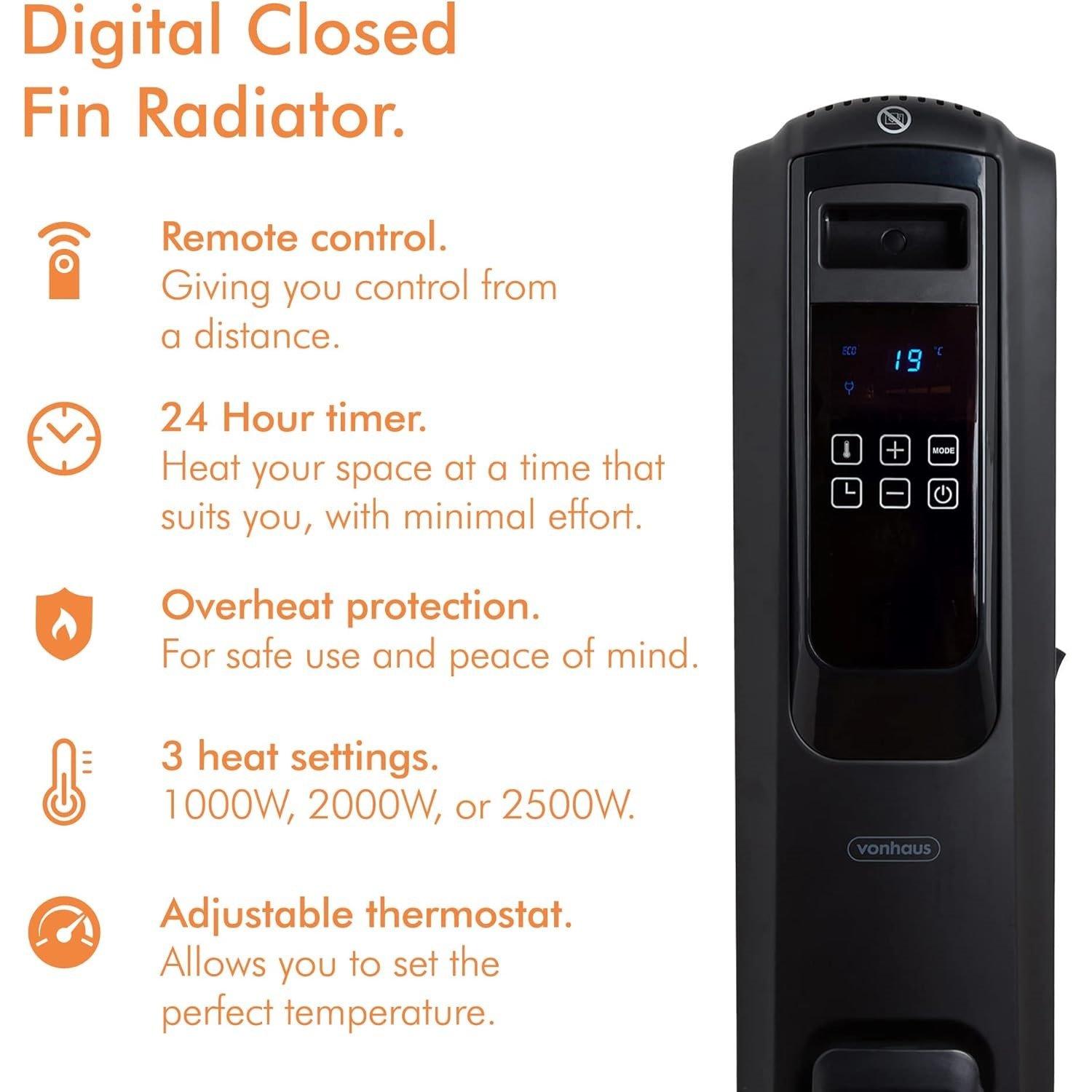 Black - VonHaus - Digital Oil Filled Radiator - 5