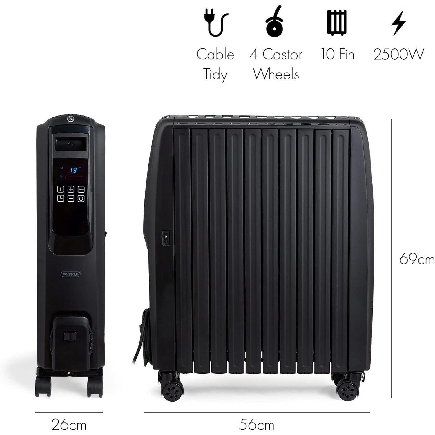 Black - VonHaus - Digital Oil Filled Radiator - 7