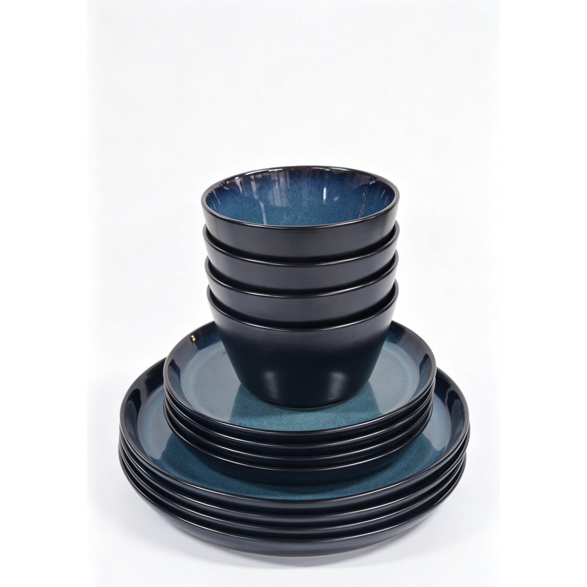 Blue - Waterside - 12pc Reactive Blue Lip Dinner Set - 1
