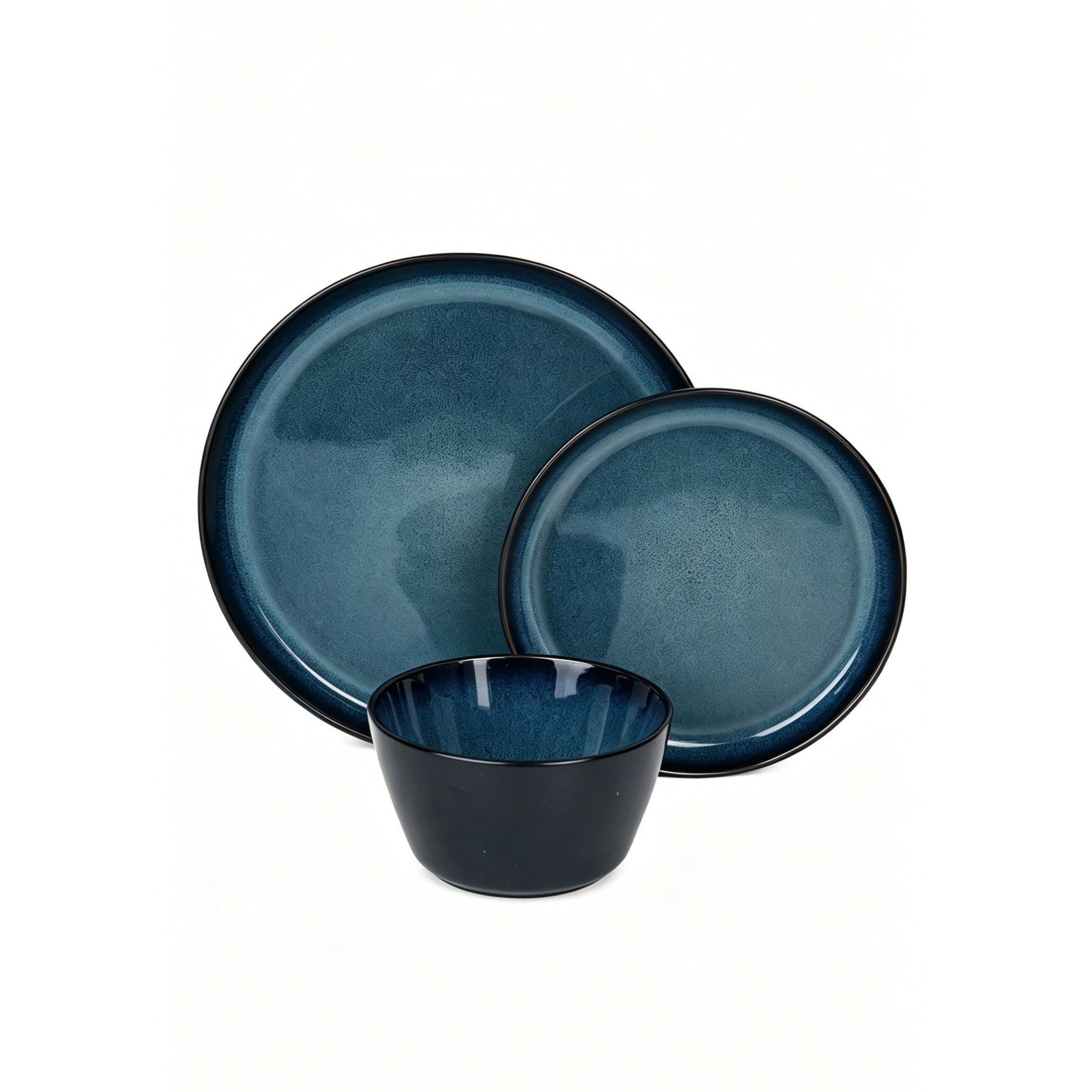 Blue - Waterside - 12pc Reactive Blue Lip Dinner Set - 2