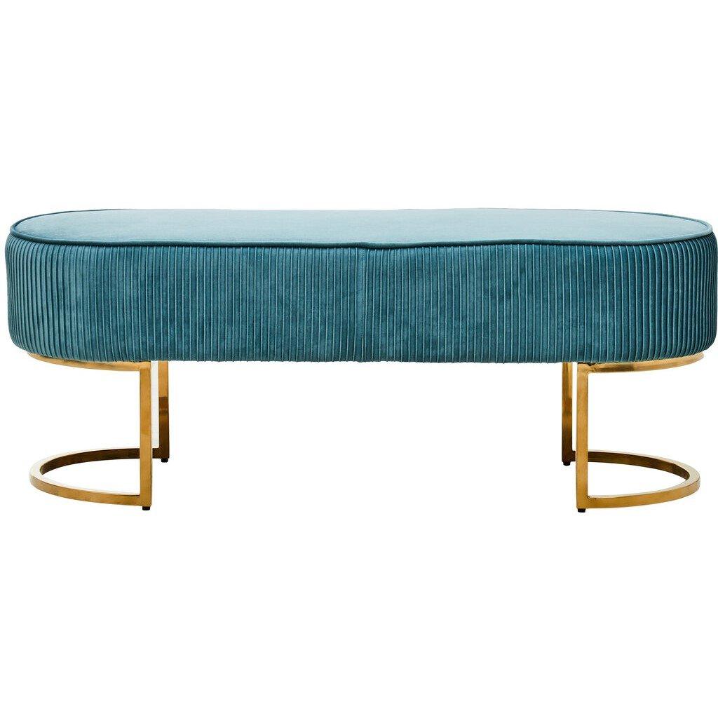 Fifty Five South  Zamora Velvet Ottoman Bench With Gold Finish Green