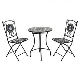 Charles Bentley Mosaic Bistro Set - Black and Grey