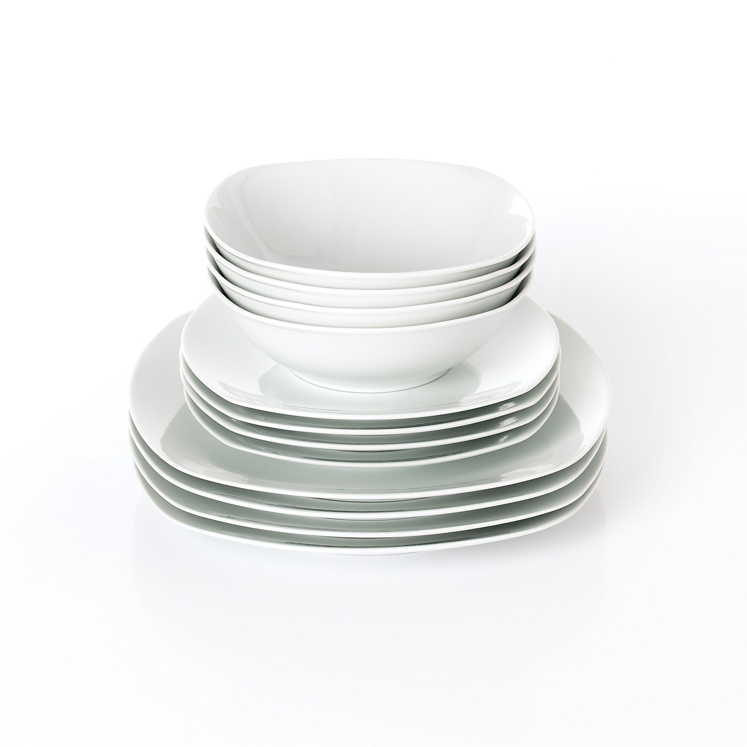 White - Waterside - 12pc Everyday Square Dinner Set - 1
