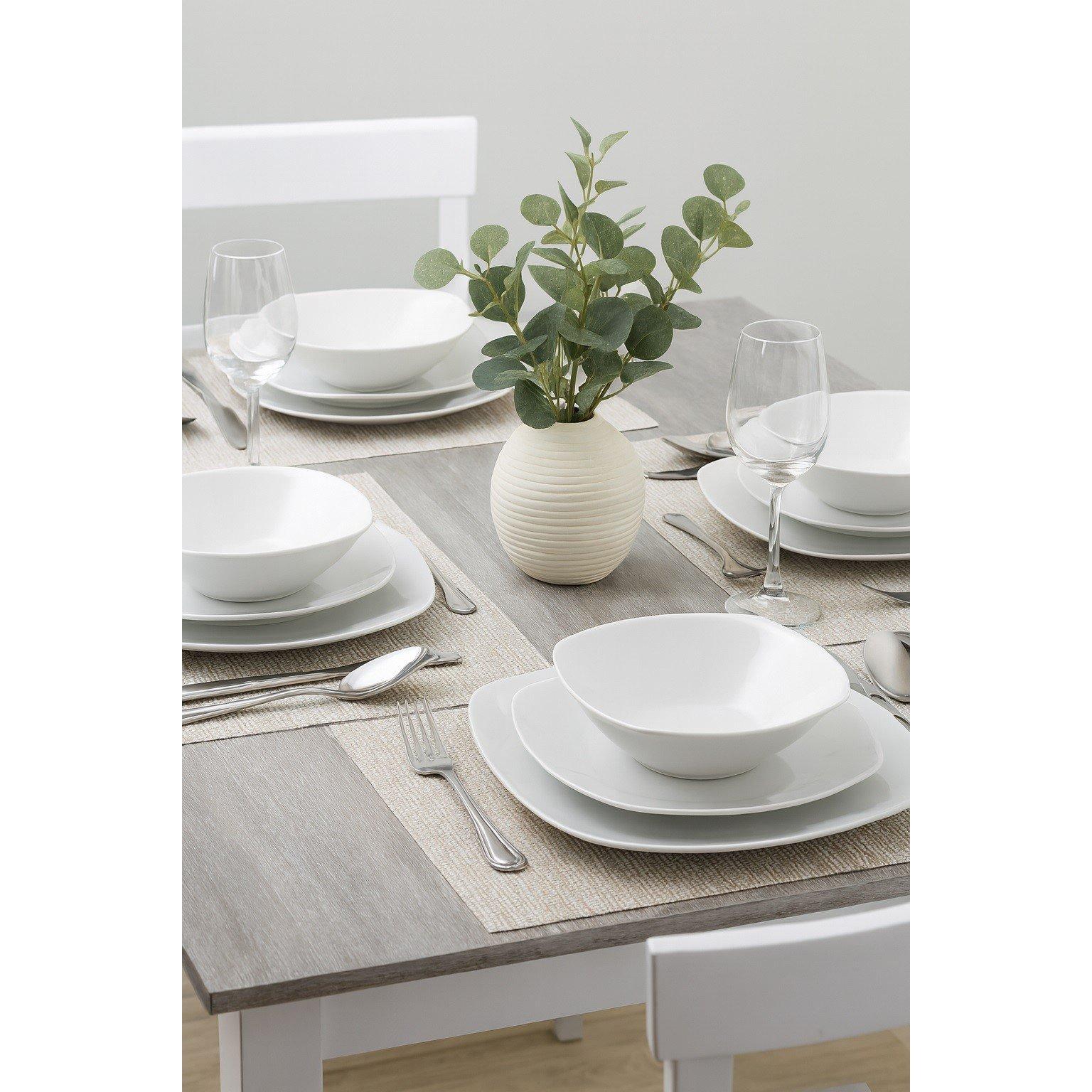 White - Waterside - 12pc Everyday Square Dinner Set - 2