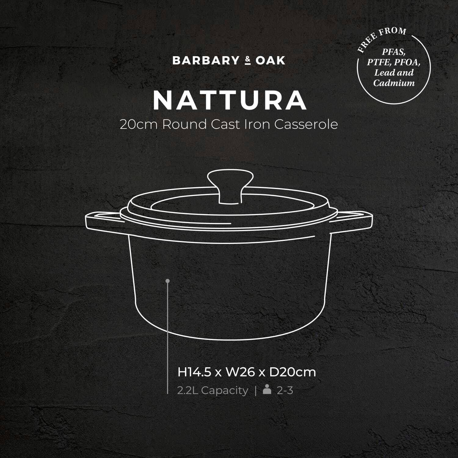 Agave - Barbary And Oak - Nattura 20cm/2.2L Capacity Round Cast Iron Casserole Dish - 6