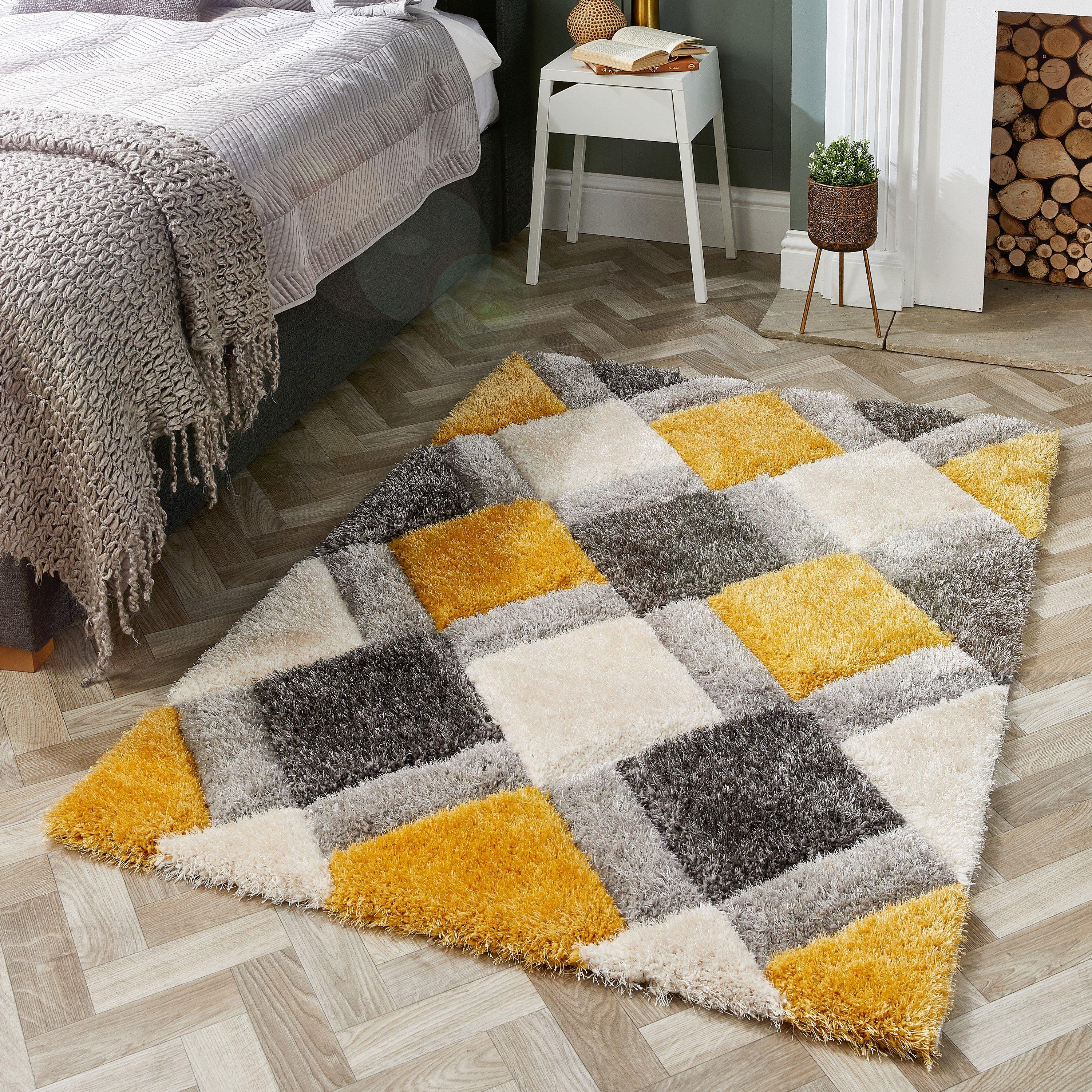 Origin Rugs  3D Geo Shaggy Ochre - 60x110