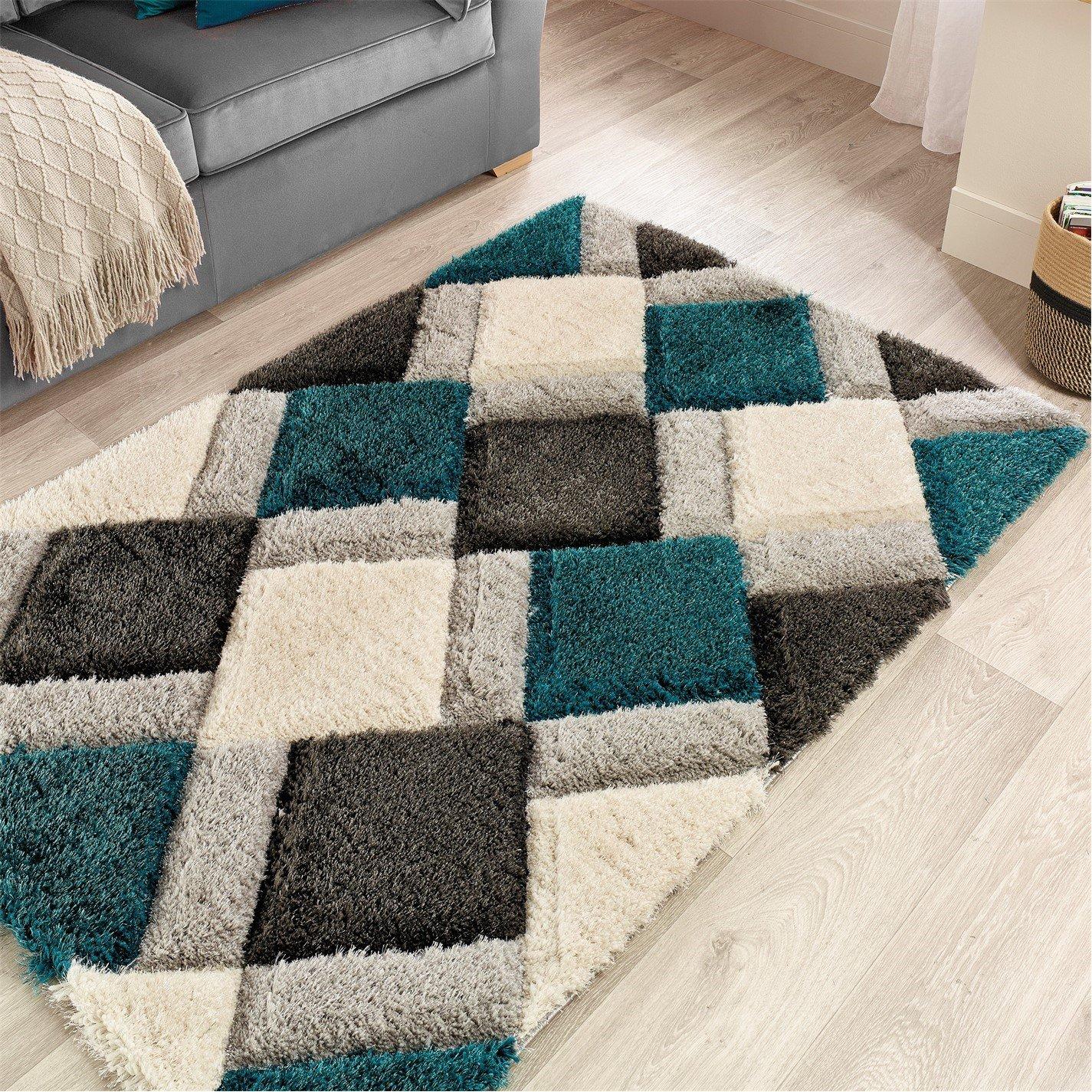 Origin Rugs  3D Geo Shaggy Teal - 60x110