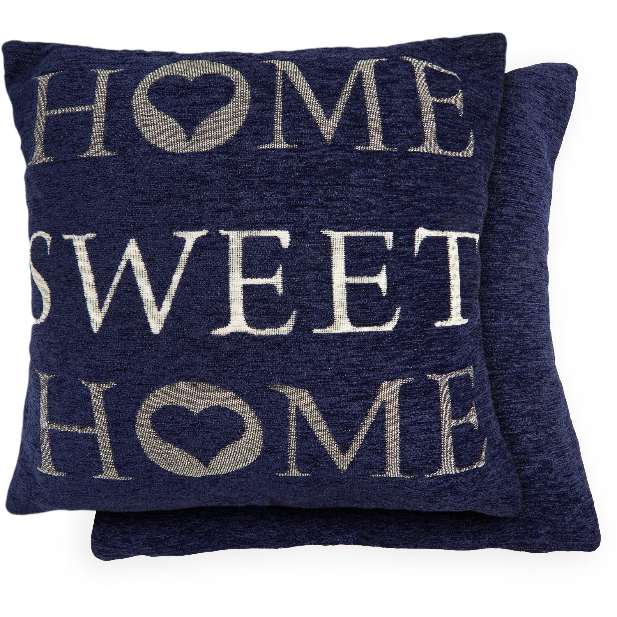 Navy - Emma Barclay - Home Sweet Home - Jacquard Cushion Cover Pair - 2