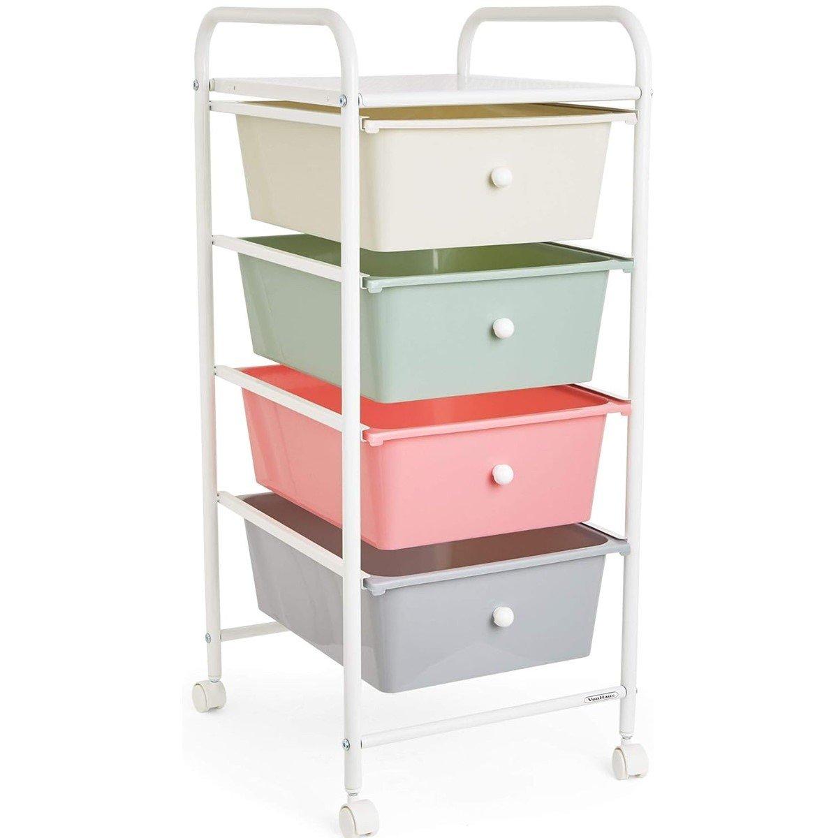 VonHaus 4 Drawer Pastel Storage Trolley