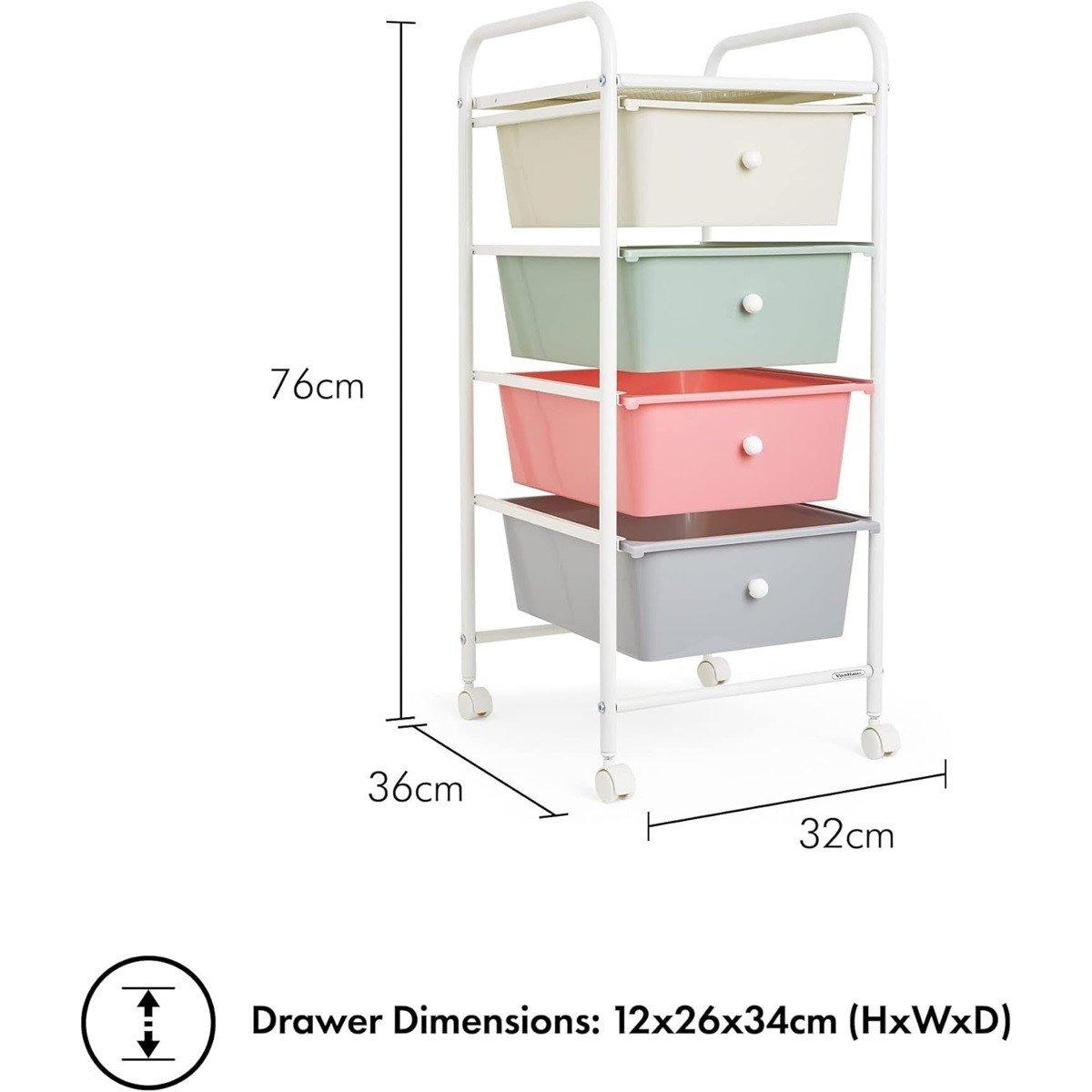 Multi - VonHaus - 4 Drawer Pastel Storage Trolley - 2