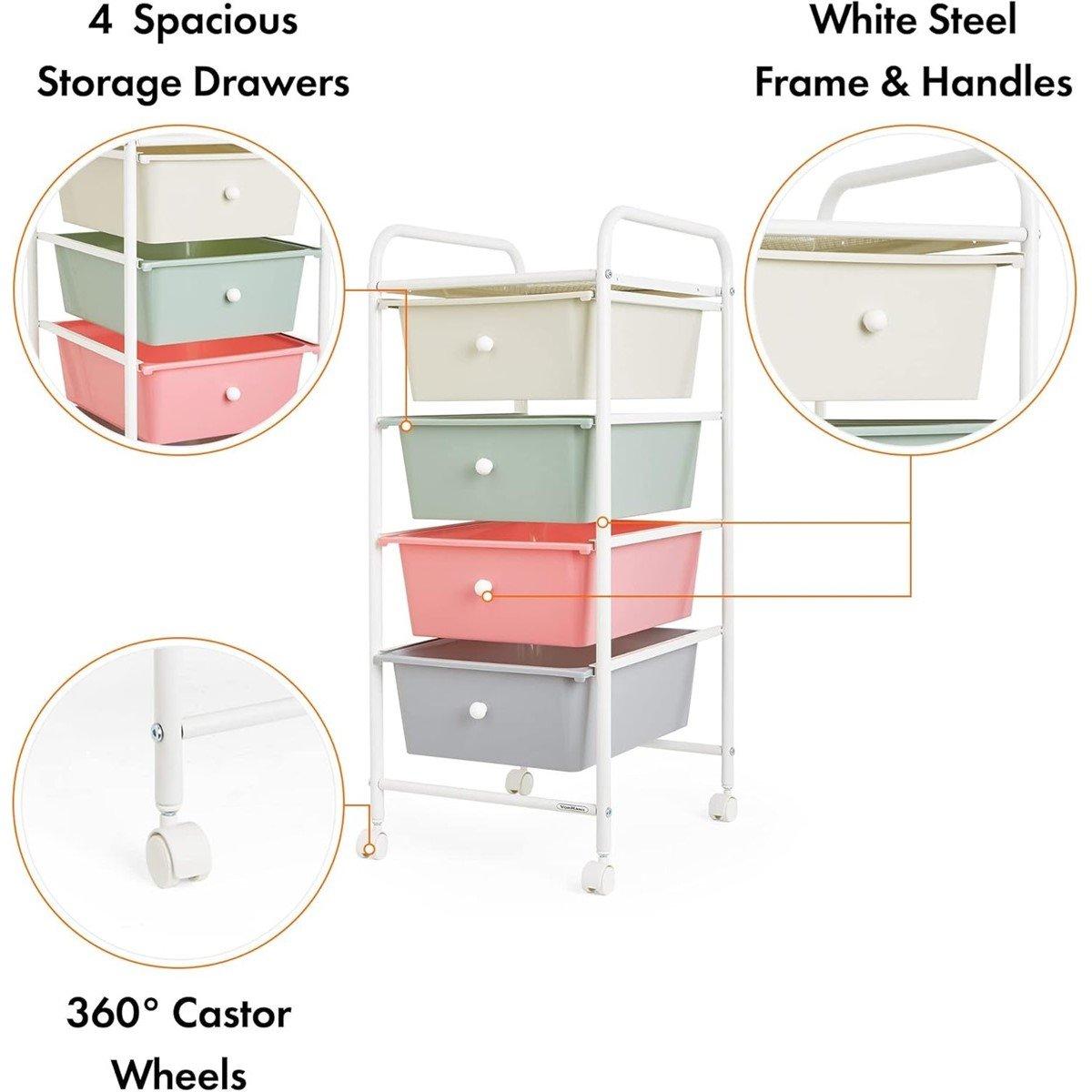 Multi - VonHaus - 4 Drawer Pastel Storage Trolley - 5