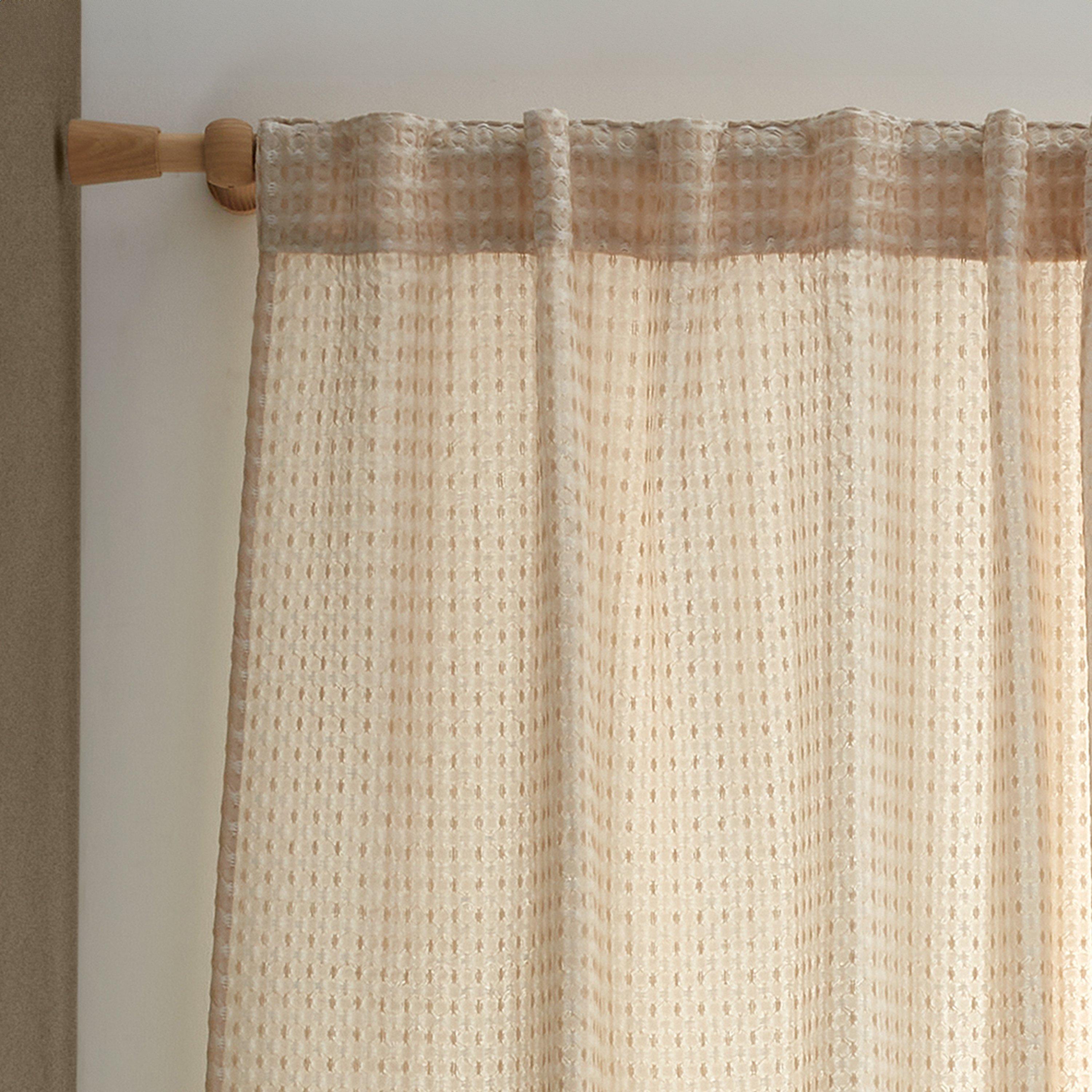 Natural - Pineapple Elephant - Muscat Waffle Slot Top Voile Curtain Panel - 2