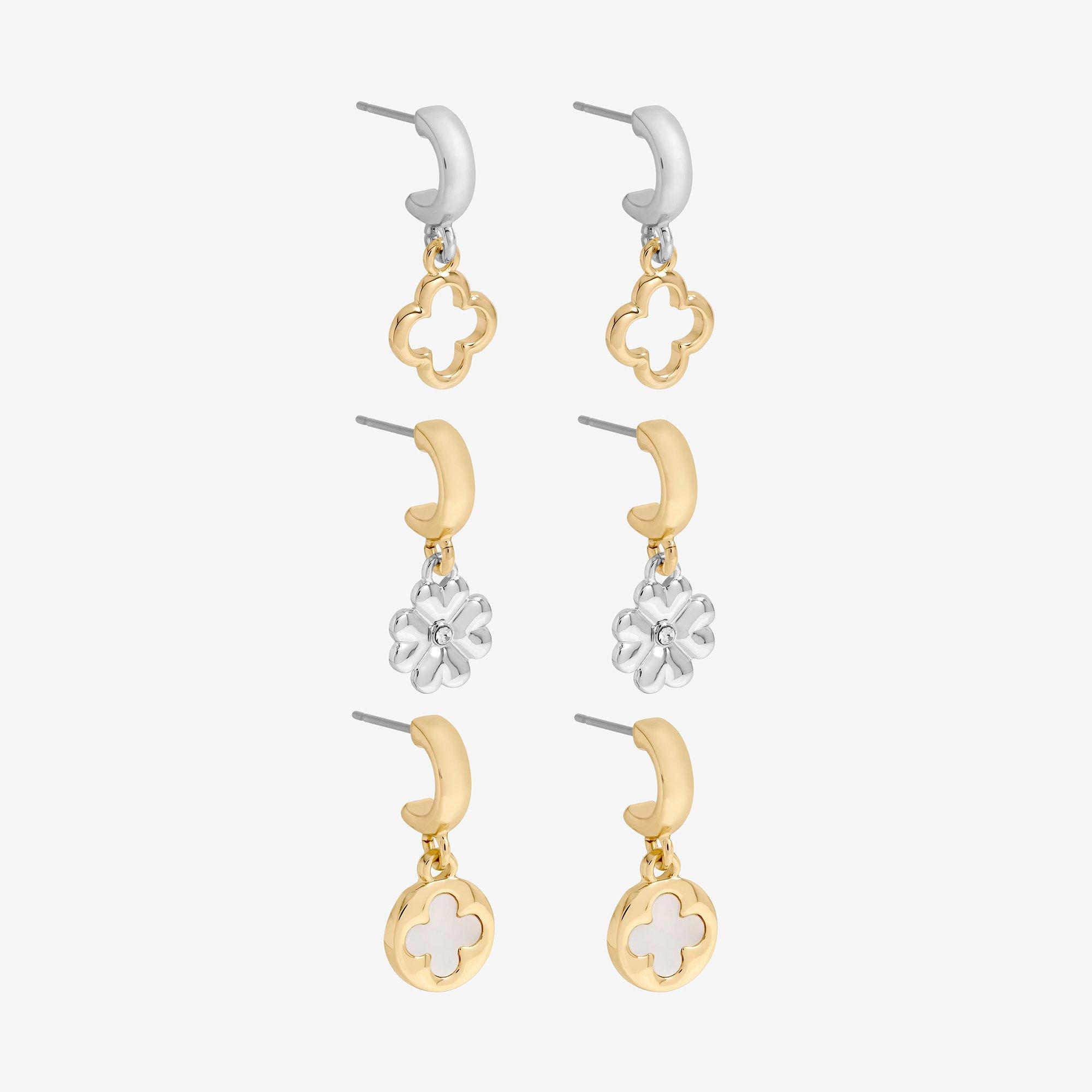 Gold - Mood - Two Tone Clover Earrings - Pack Of 3